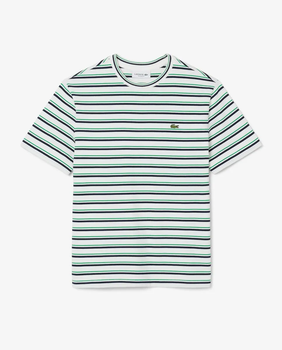 LACOSTE Striped Cotton T-Shirt White
