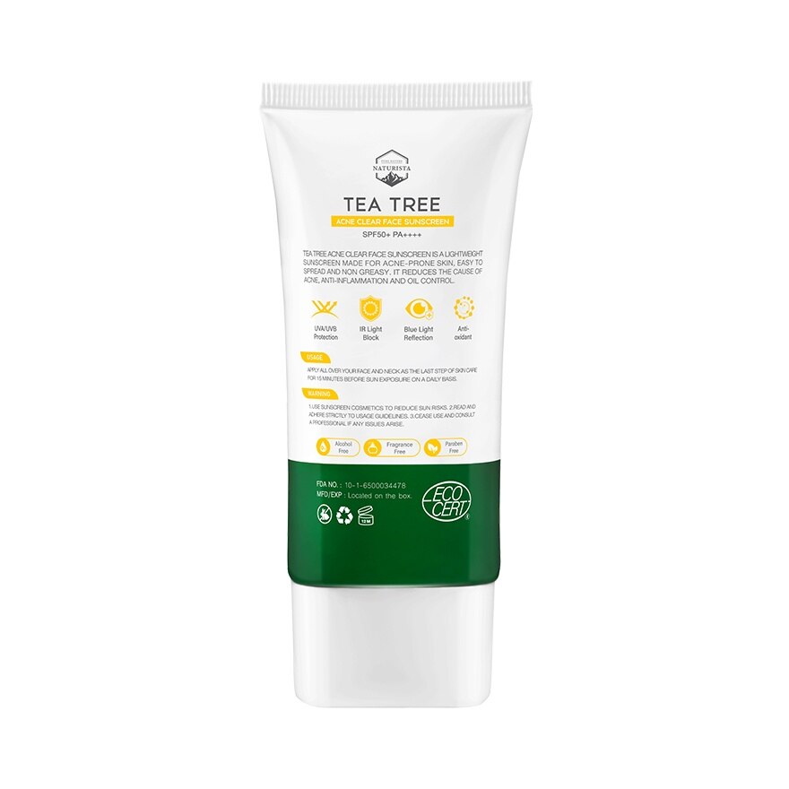 Naturista Tea Tree Acne Clear Face Sunscreen SPF50+ PA++++ 30 ml.