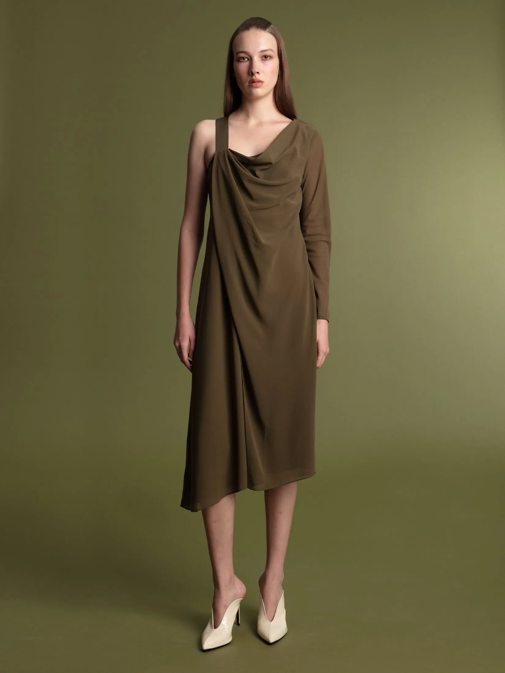 ARCHIVE026 Sheer Asymmetric Dress In Green