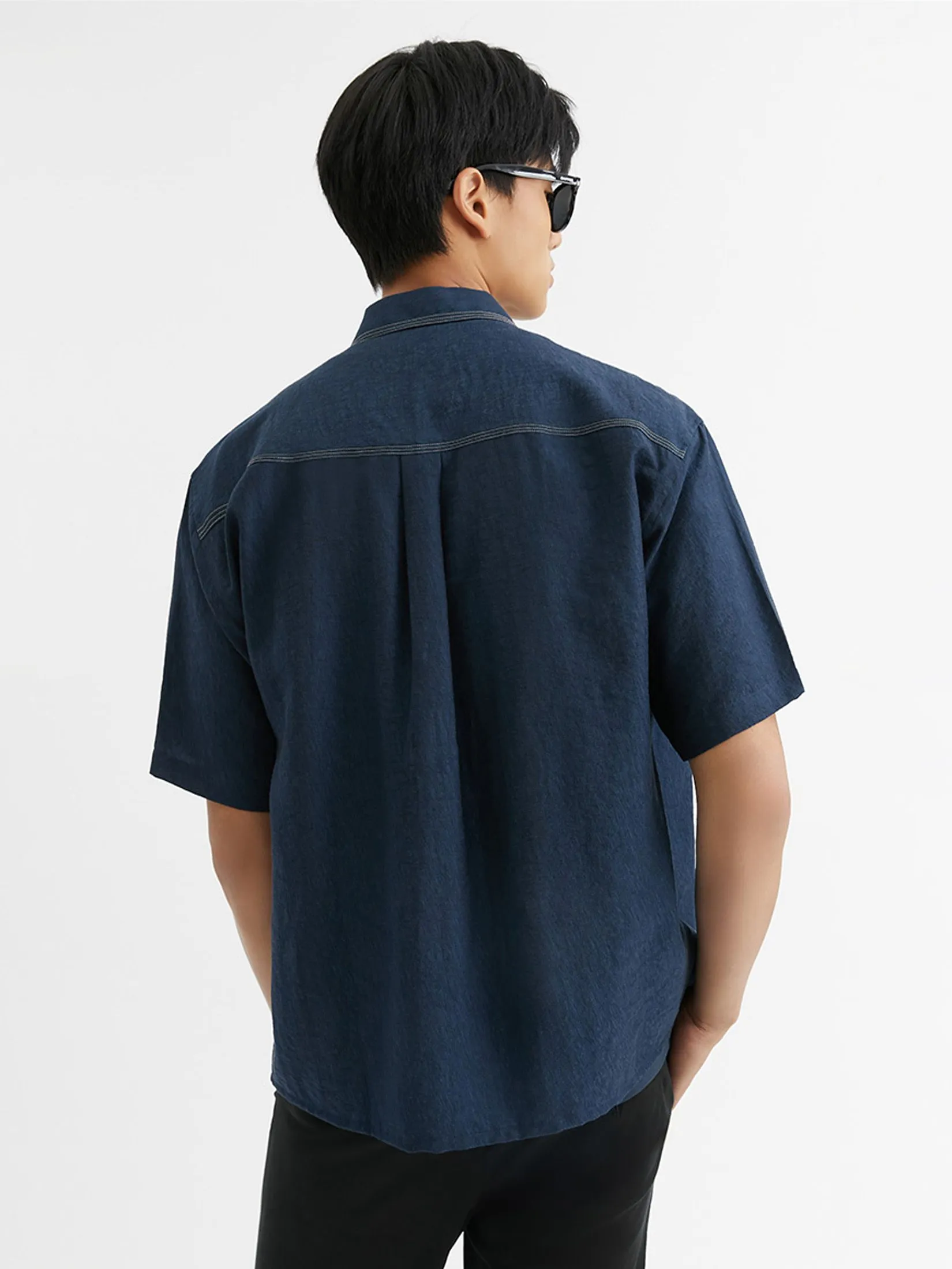 DAPPER Men Tonal Camo Jacquard Shirt Navy