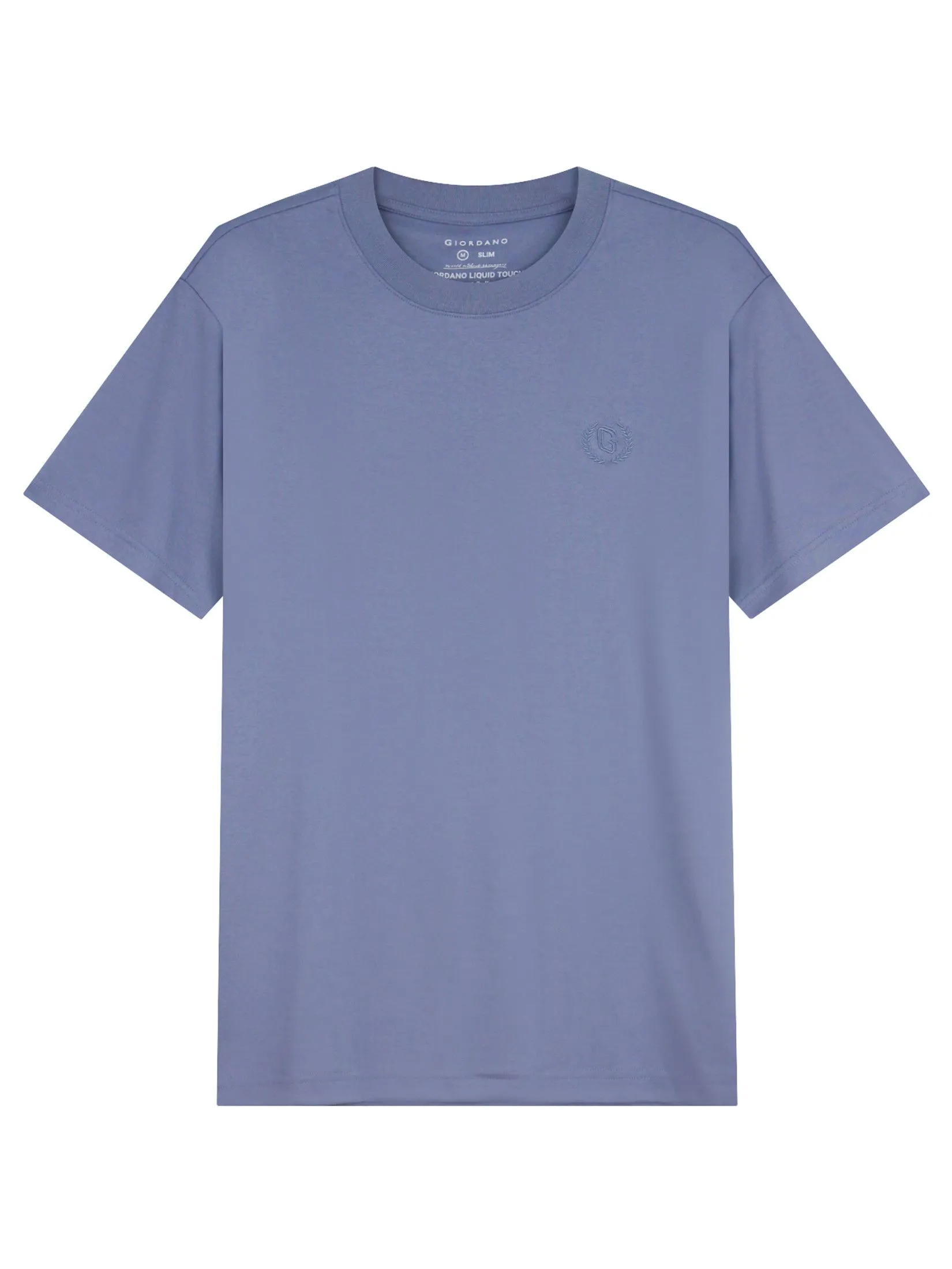 GIORDANO Men's Slim Cotton Embroidery Tee (Liquid Touch) Troposhere purple