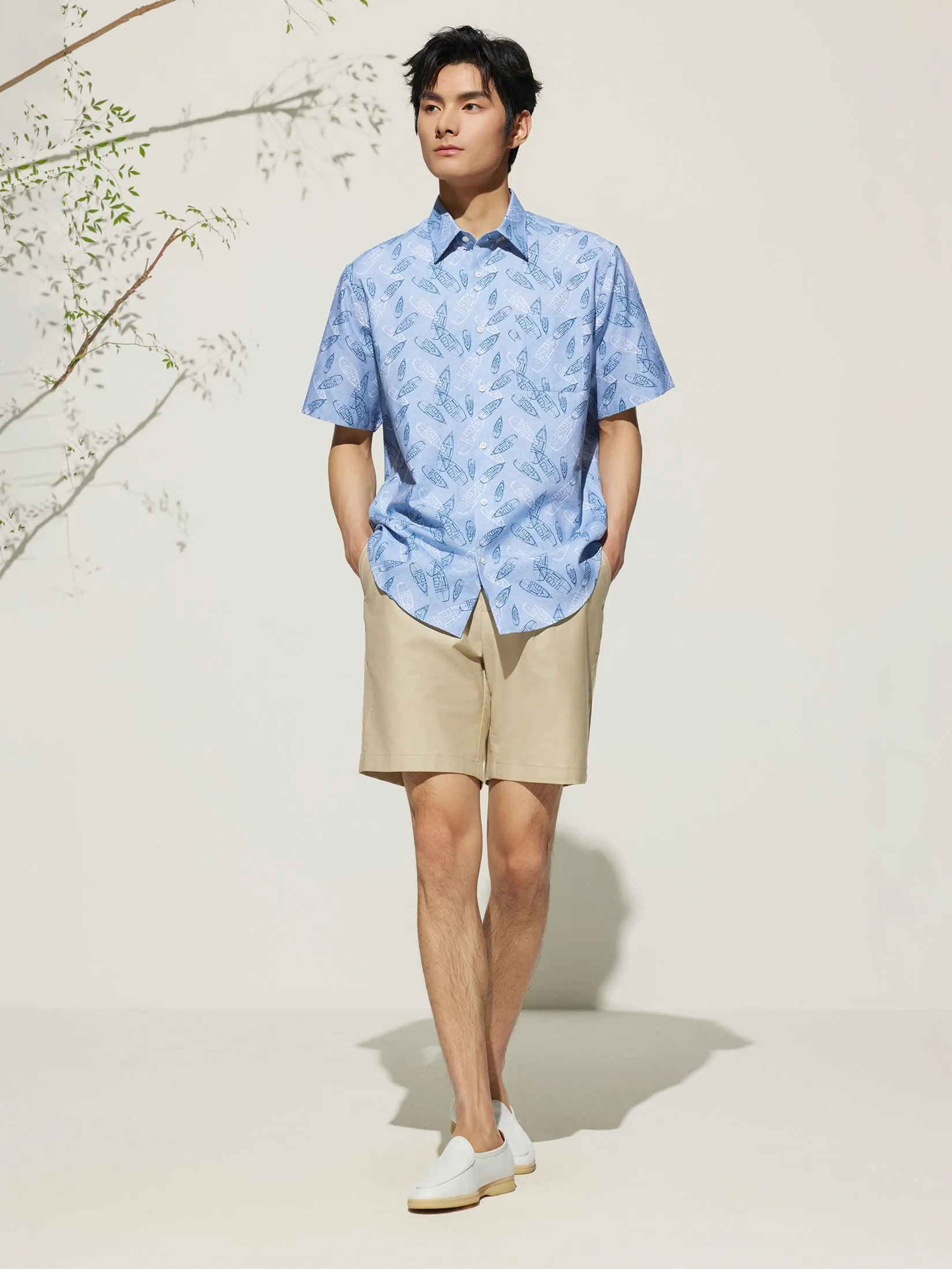 G2000 Men Clothing Cotton Digital Print Oxford Short Sleeve Casual Shirt  Comfort Fit - Blue