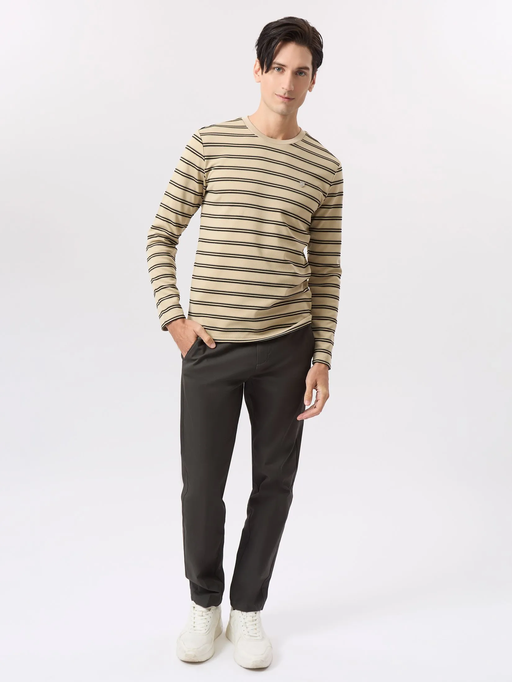 LTD Striped Long-Sleeve T-shirt Men Beige