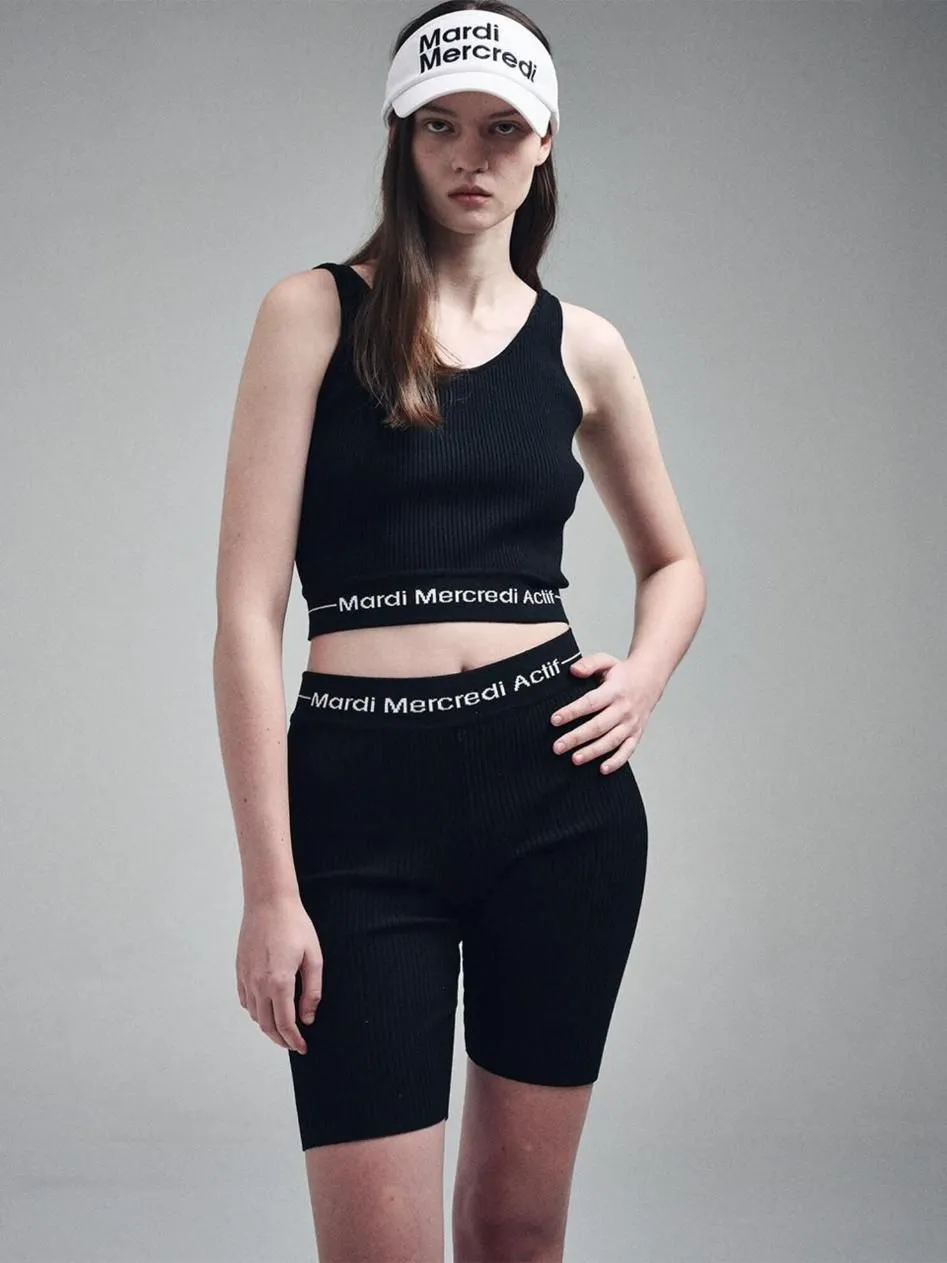 MARDI MERCREDI ACTIF Sleeveless Knit Tank Top Logo Jacquard Band Black Ivory F