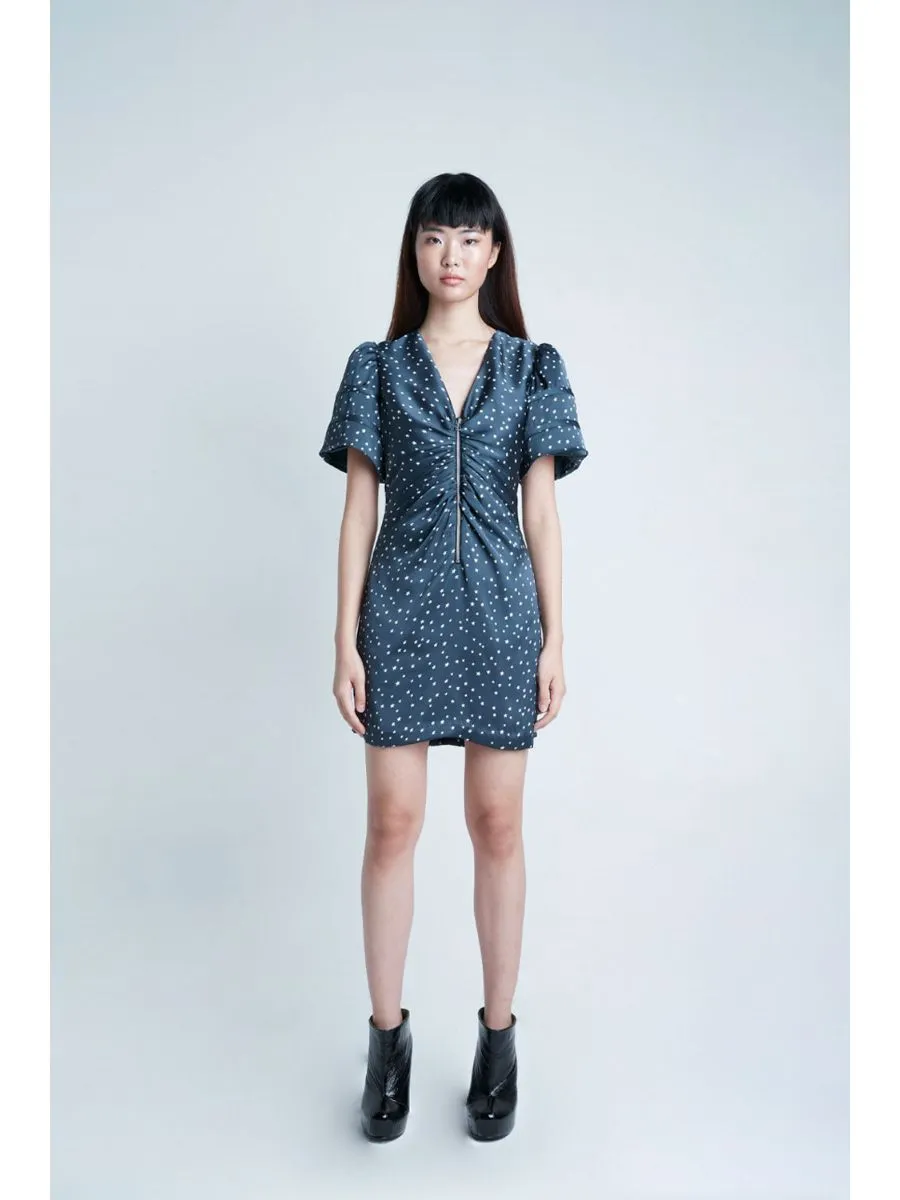 SENADA WOMEN FRONT ZIPPER BLACK STARS MINI DRESS