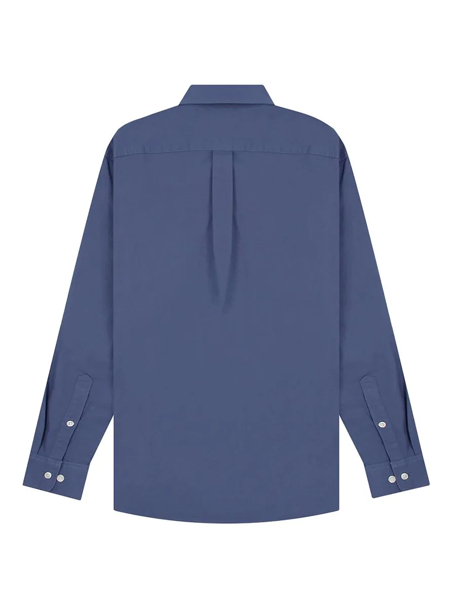 GIORDANO Men's Slim Embroidery Stretch Oxford Shirts (Classic Man) Dark Blue Navy