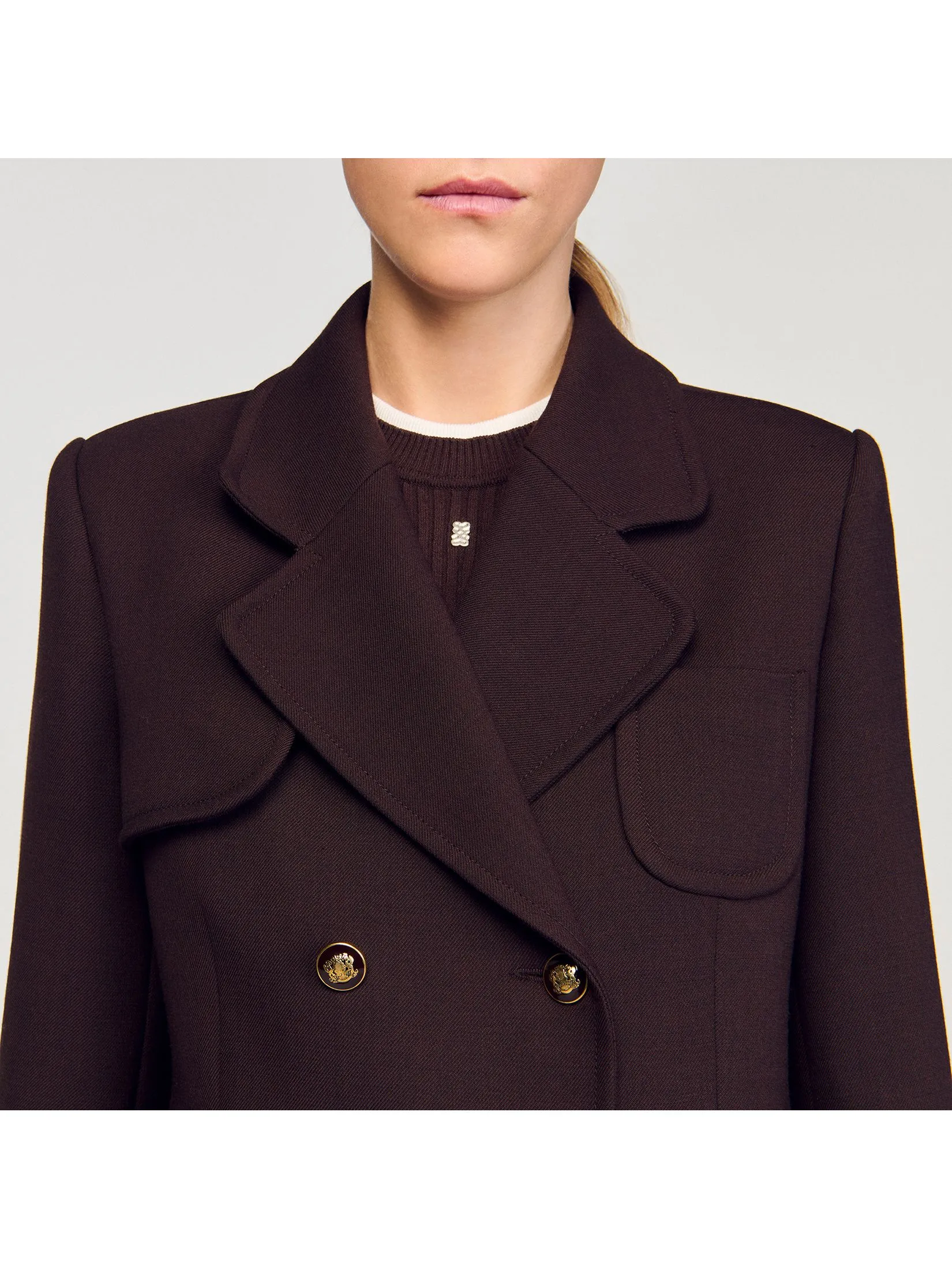 SANDRO Long Double-Breasted Coat