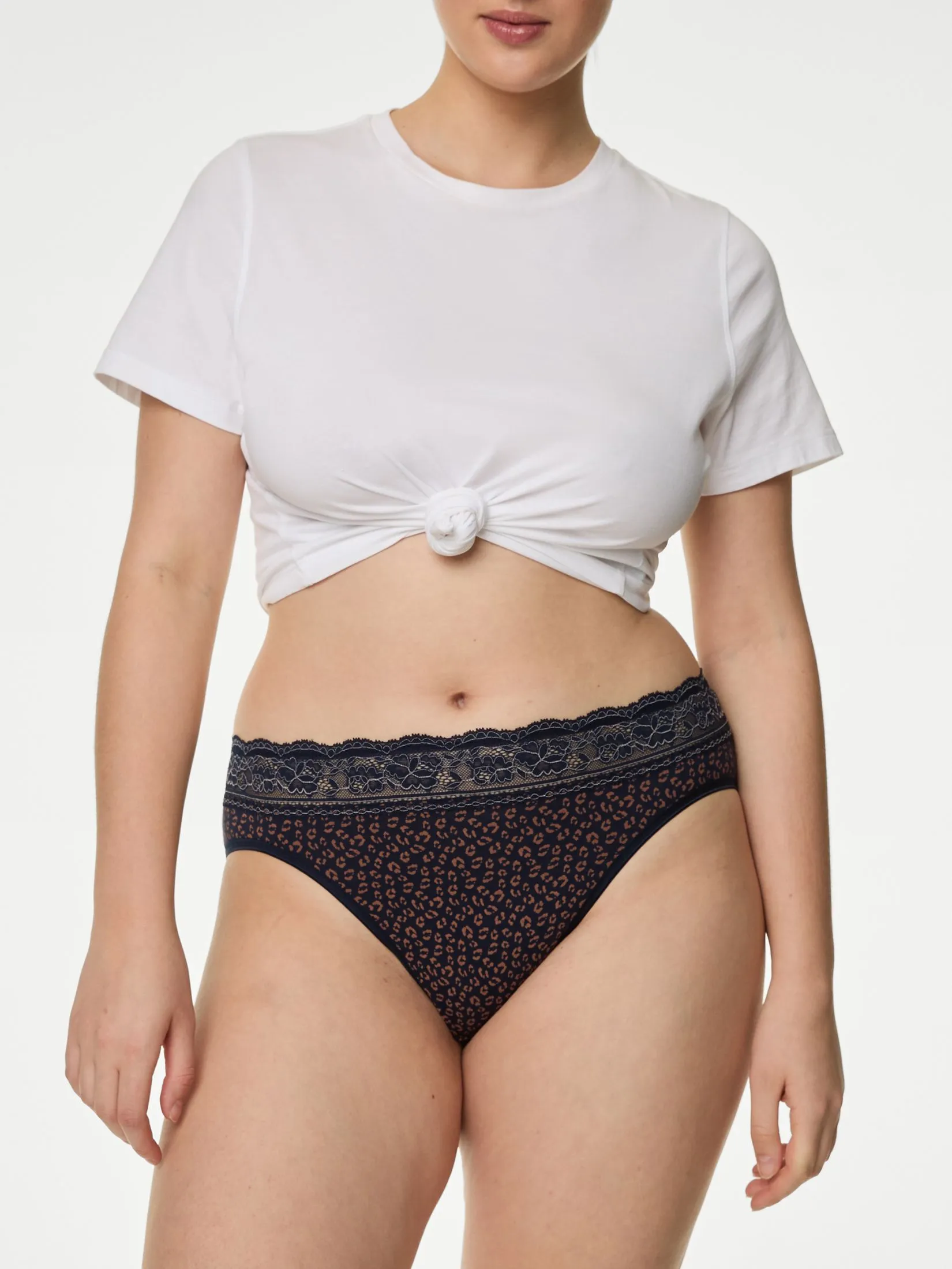 MARKS & SPENCER Women Briefs High Leg Knickers Cotton Rich Printed 5pk Multi-Color