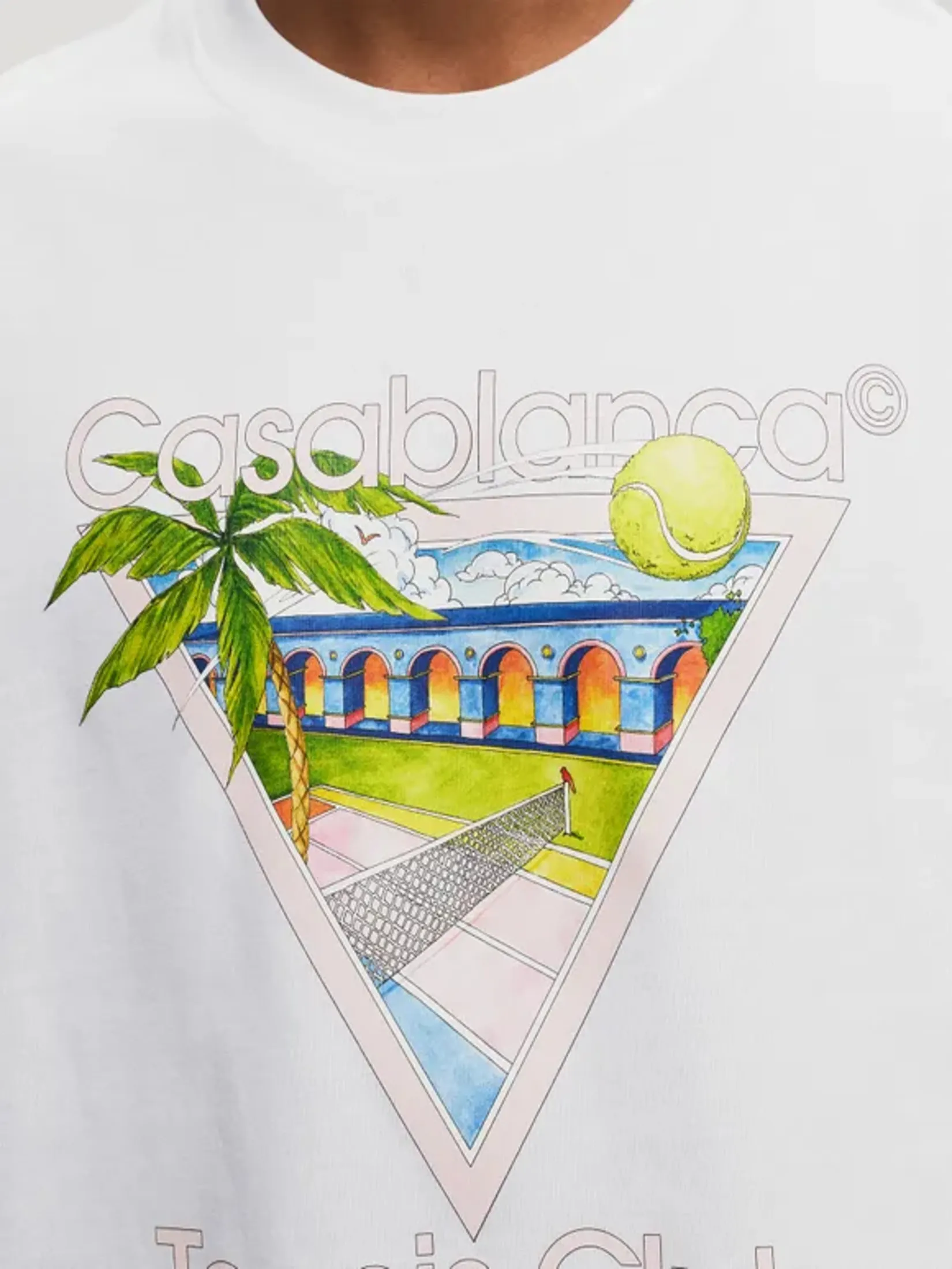 CASABLANCA TENNIS CLUB ICON SCREEN PRINTED UNISEX T-SHIRT IN WHITE JERSEY