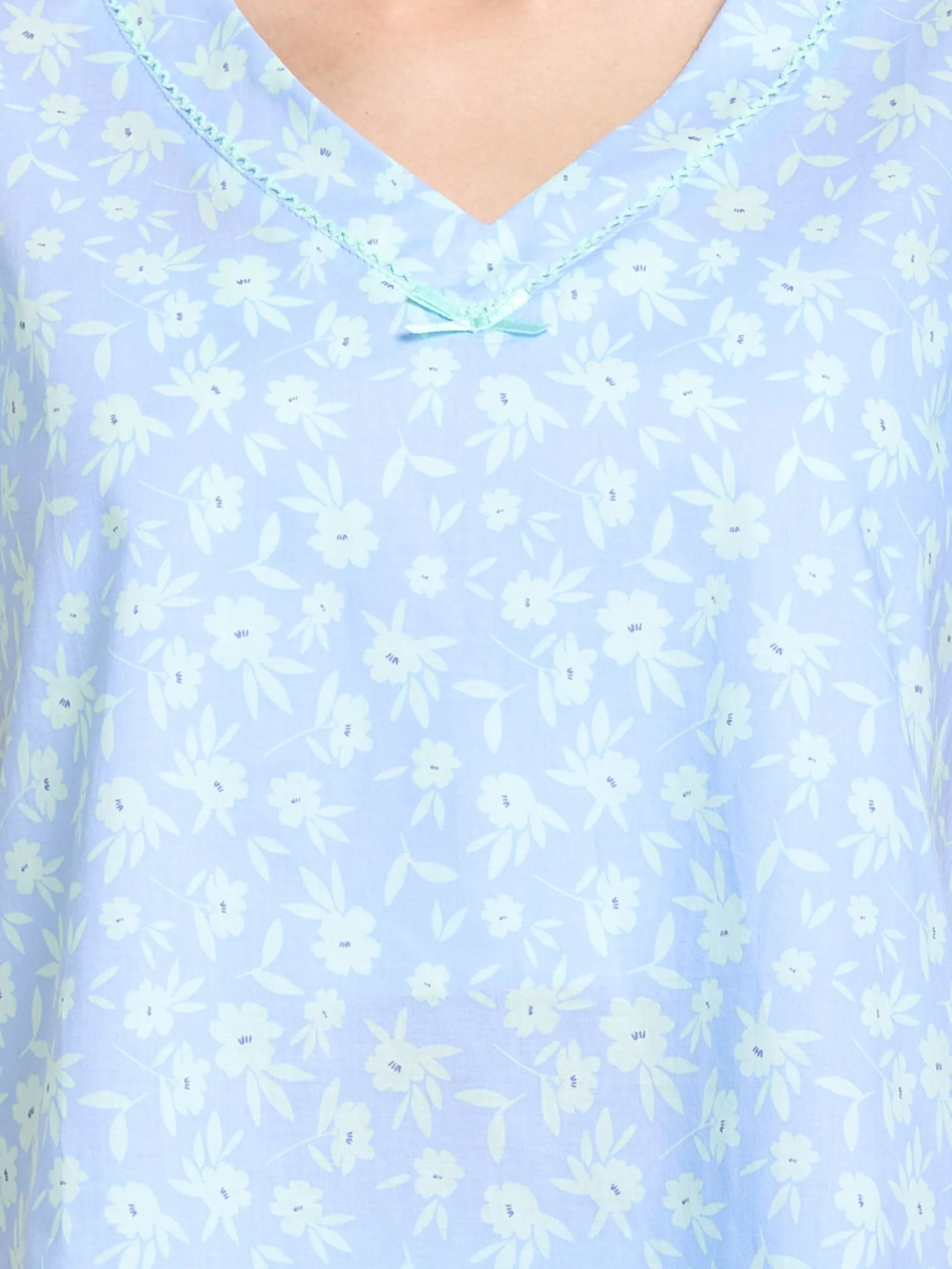 CLAUDIA'S ROMANCE Women Pyjamas Short Sleeves V-Neck + 3/4 Pants Floral Print Blue