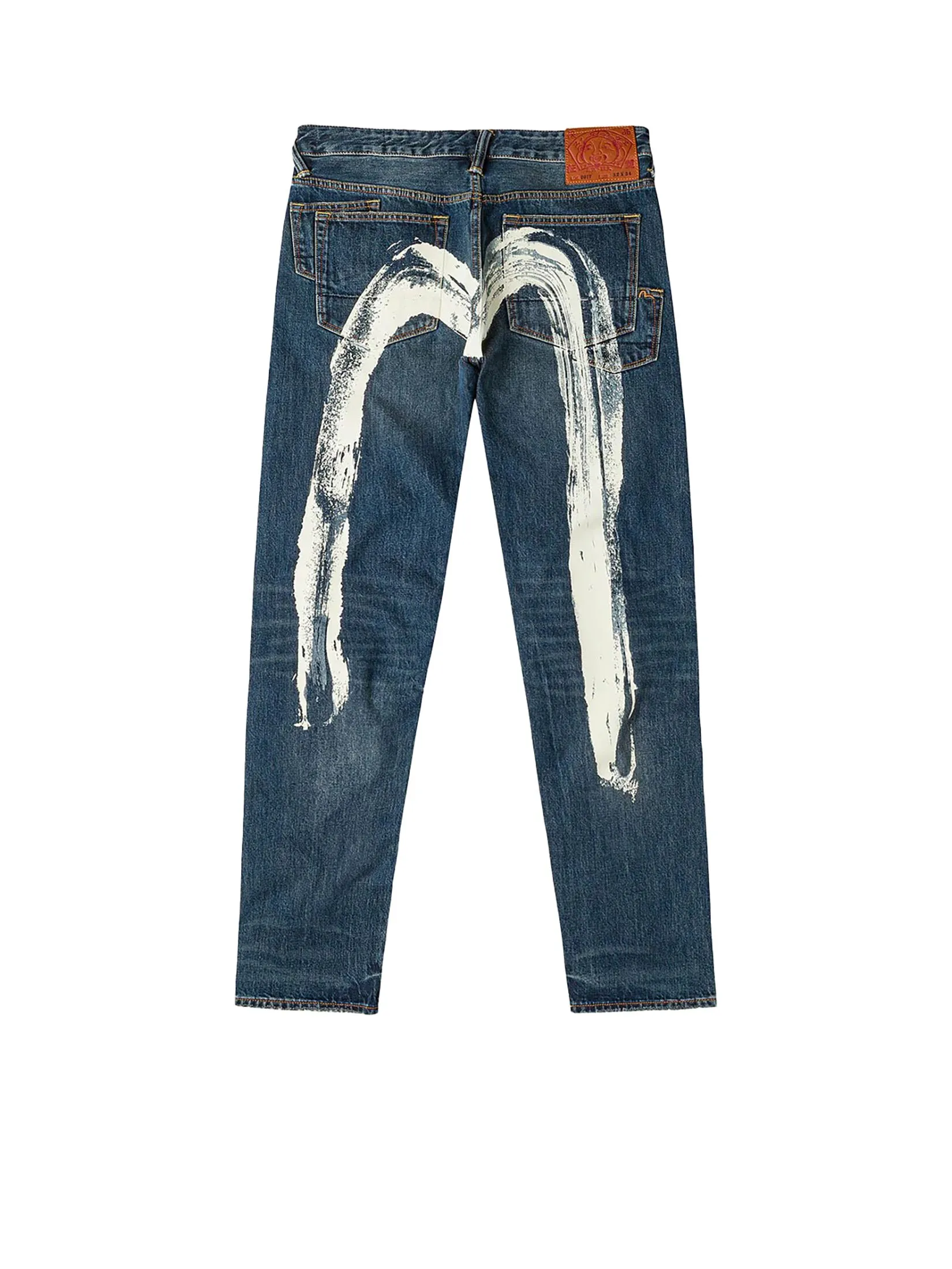 EVISU Men Jeans 7-Pocket Design Washed Daicock Print Carrot Fit #2017 Indigo