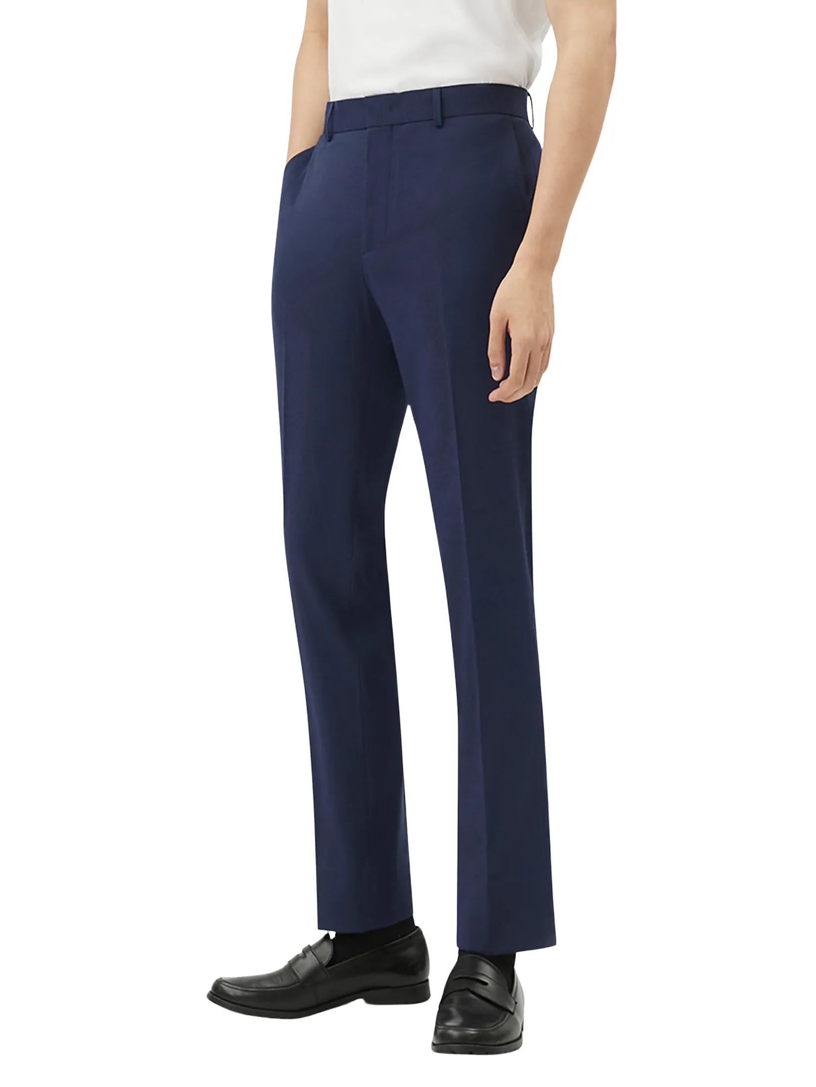 DAPPER DAPPER Textured Regular-Fit Essential Stretch Trousers Navy