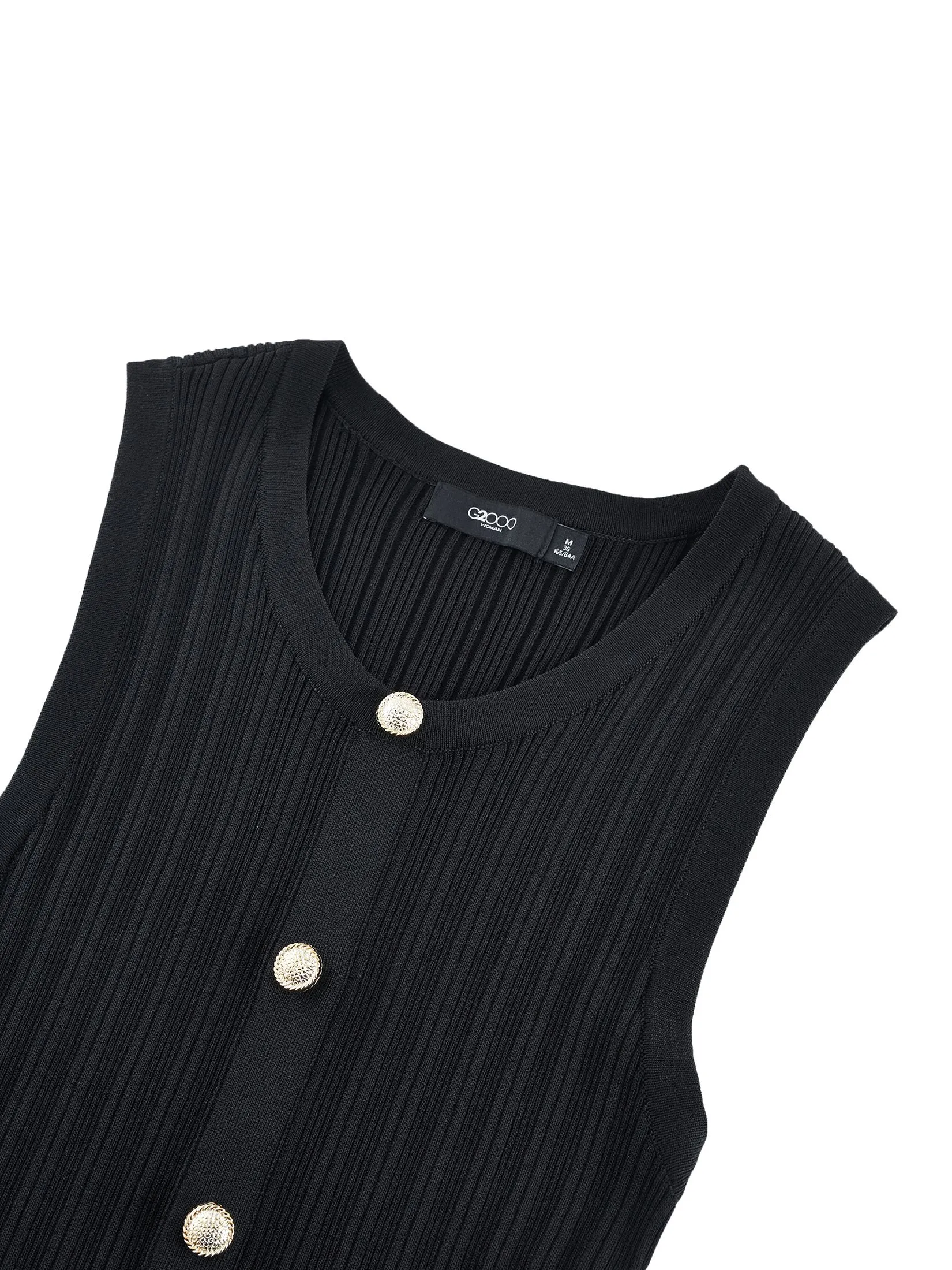 G2000 Women Clothing Crew Neck Rib Sweater Dress  A-Shape - Black