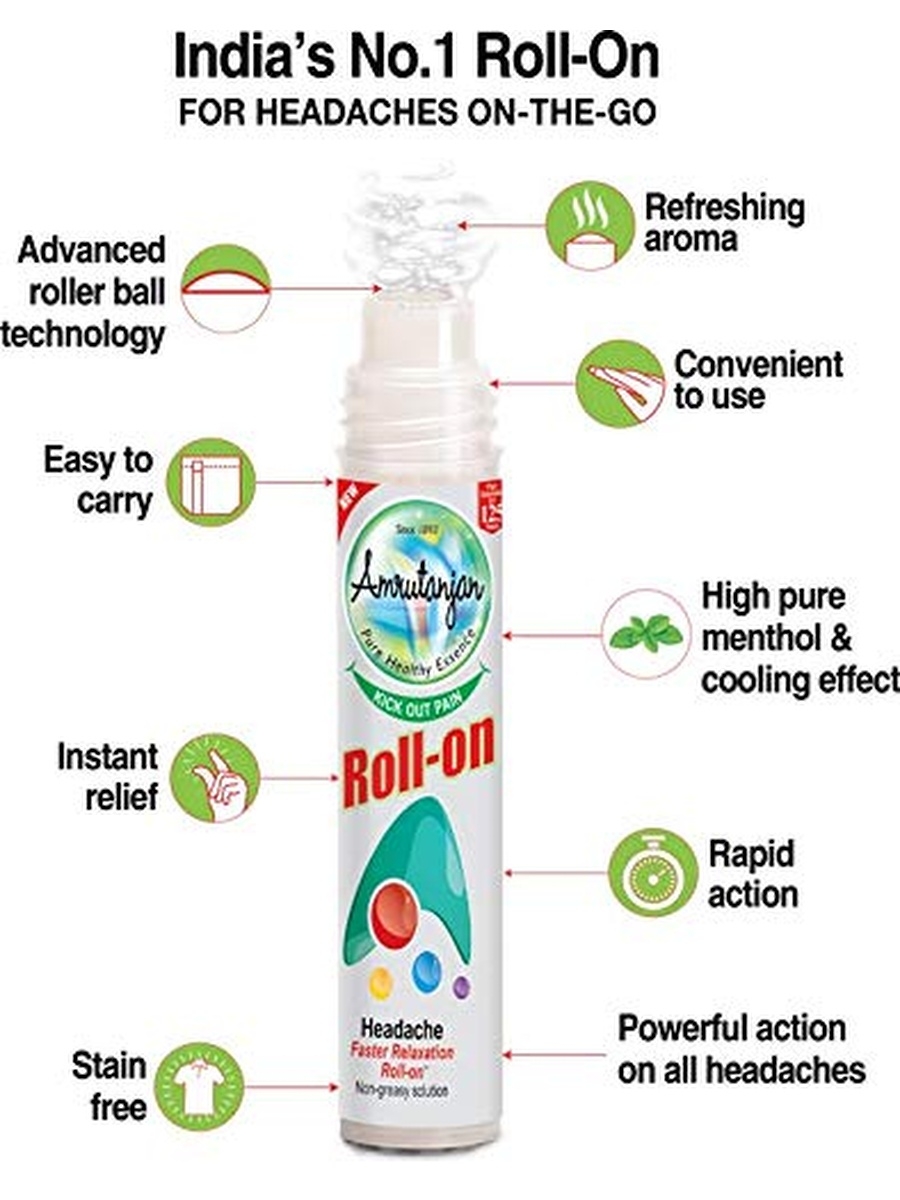 Ролик ингалятор Амрутанджан от мигреней Amrutanjan 10 мл