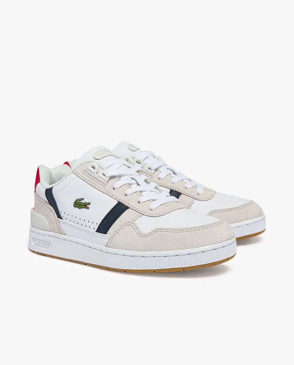 LACOSTE White Women’s T-Clip Tricolour Leather and Suede Trainers