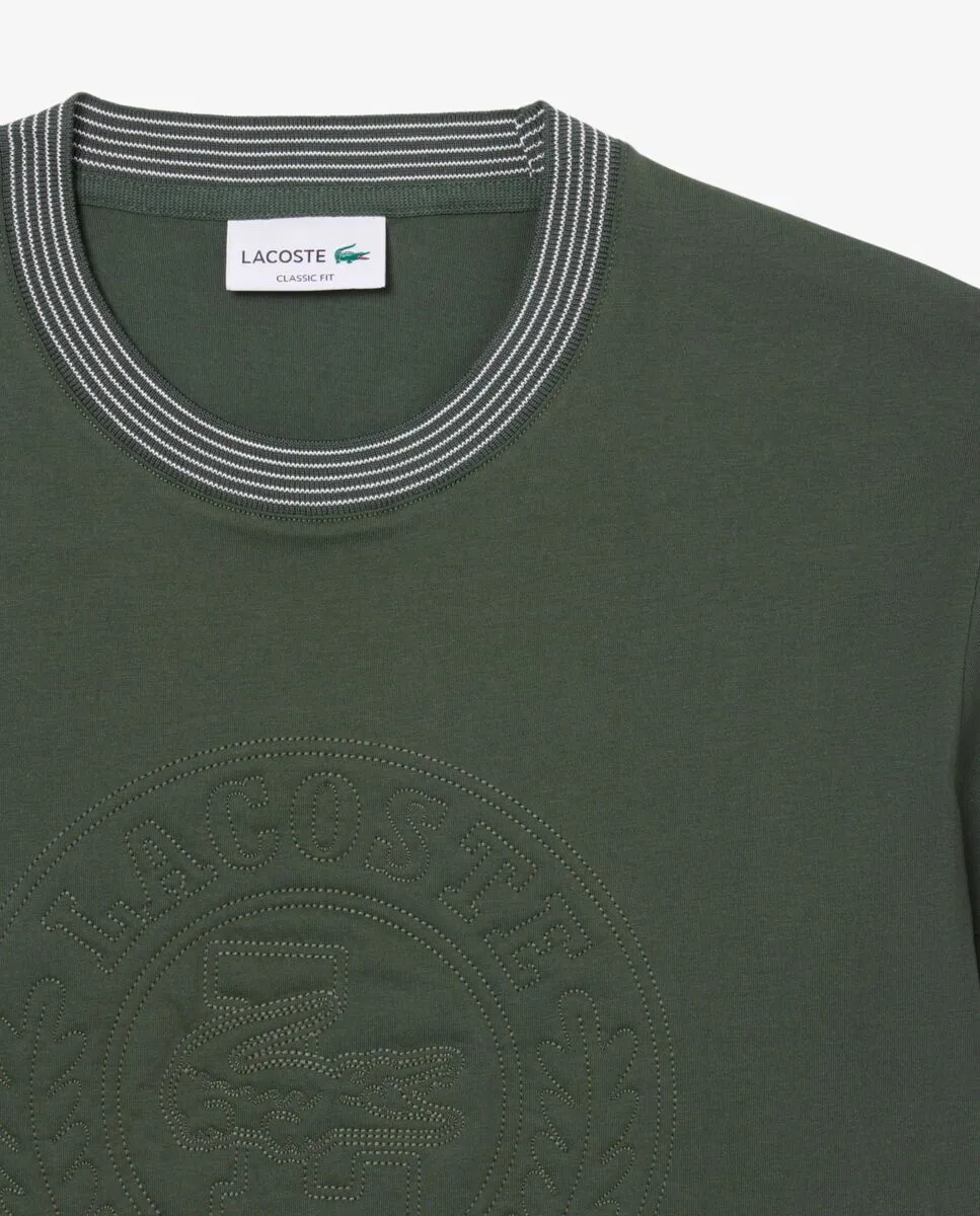 LACOSTE Embroidered Cotton Jersey T-Shirt Grey