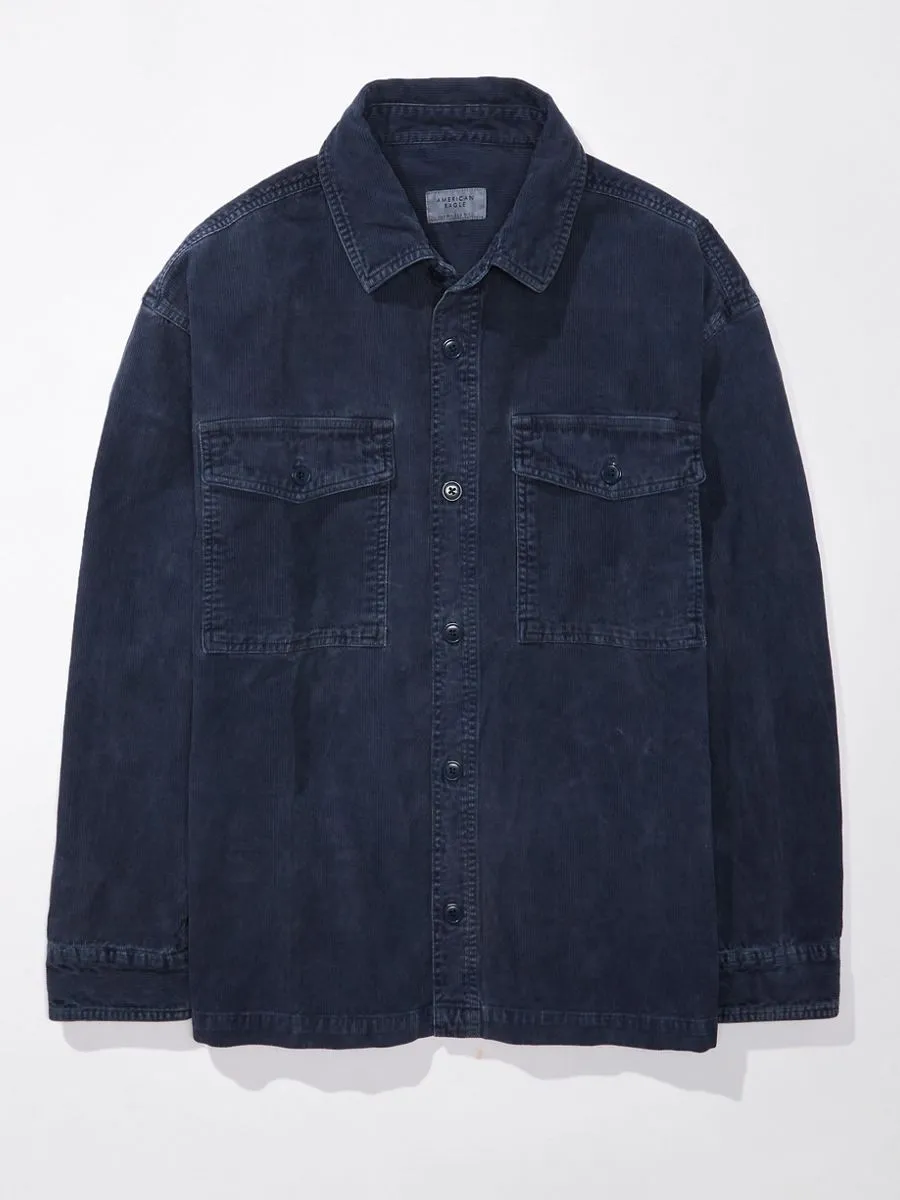 AMERICAN EAGLE MEN SHIPMATE BLUE GARMENT DYED CORDUROY OVERSHIRT 419 WATERFALL SPLASH