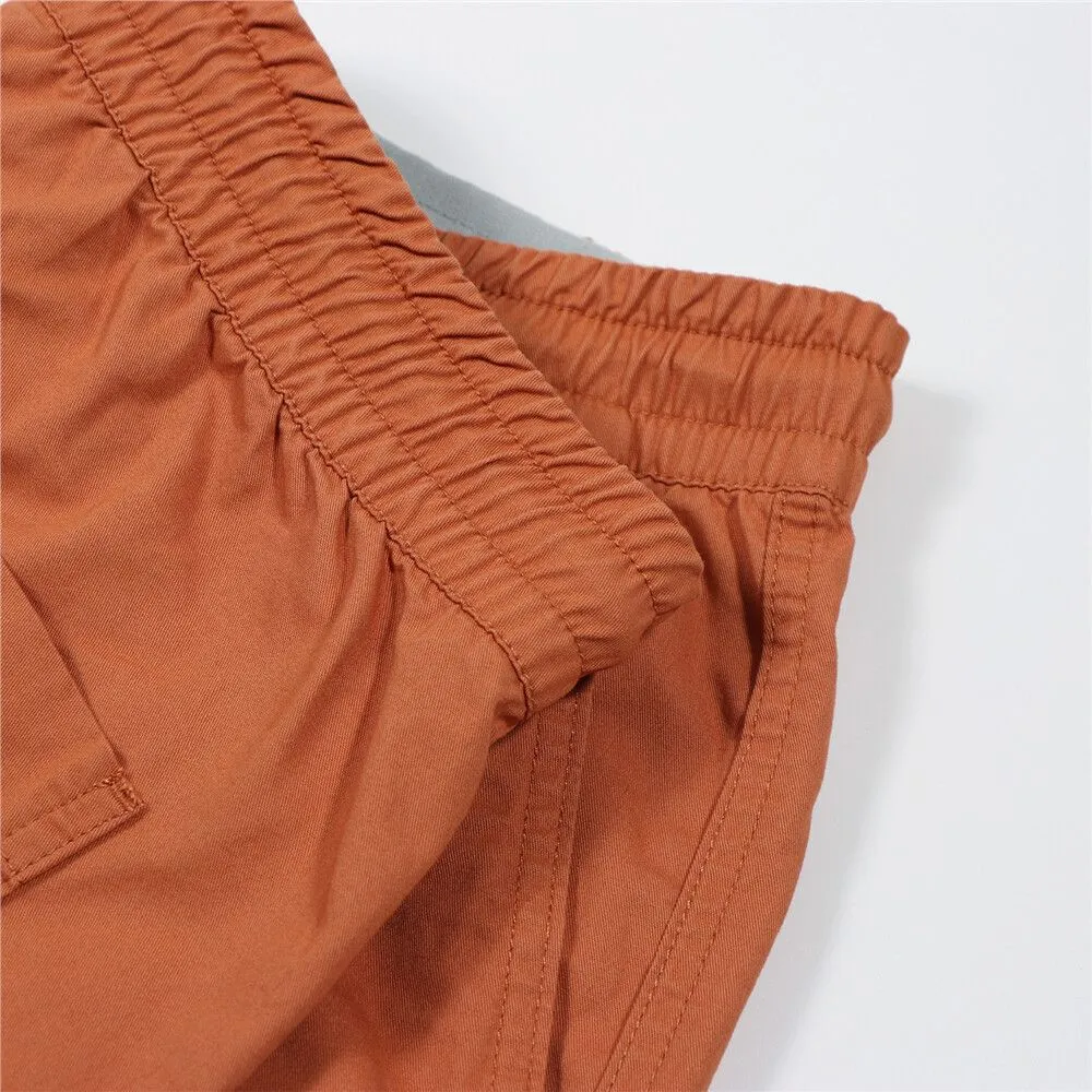 GIORDANO Orange Men's Mid-Rise Slim Fit Elastic Waist Twill Bermuda Shorts