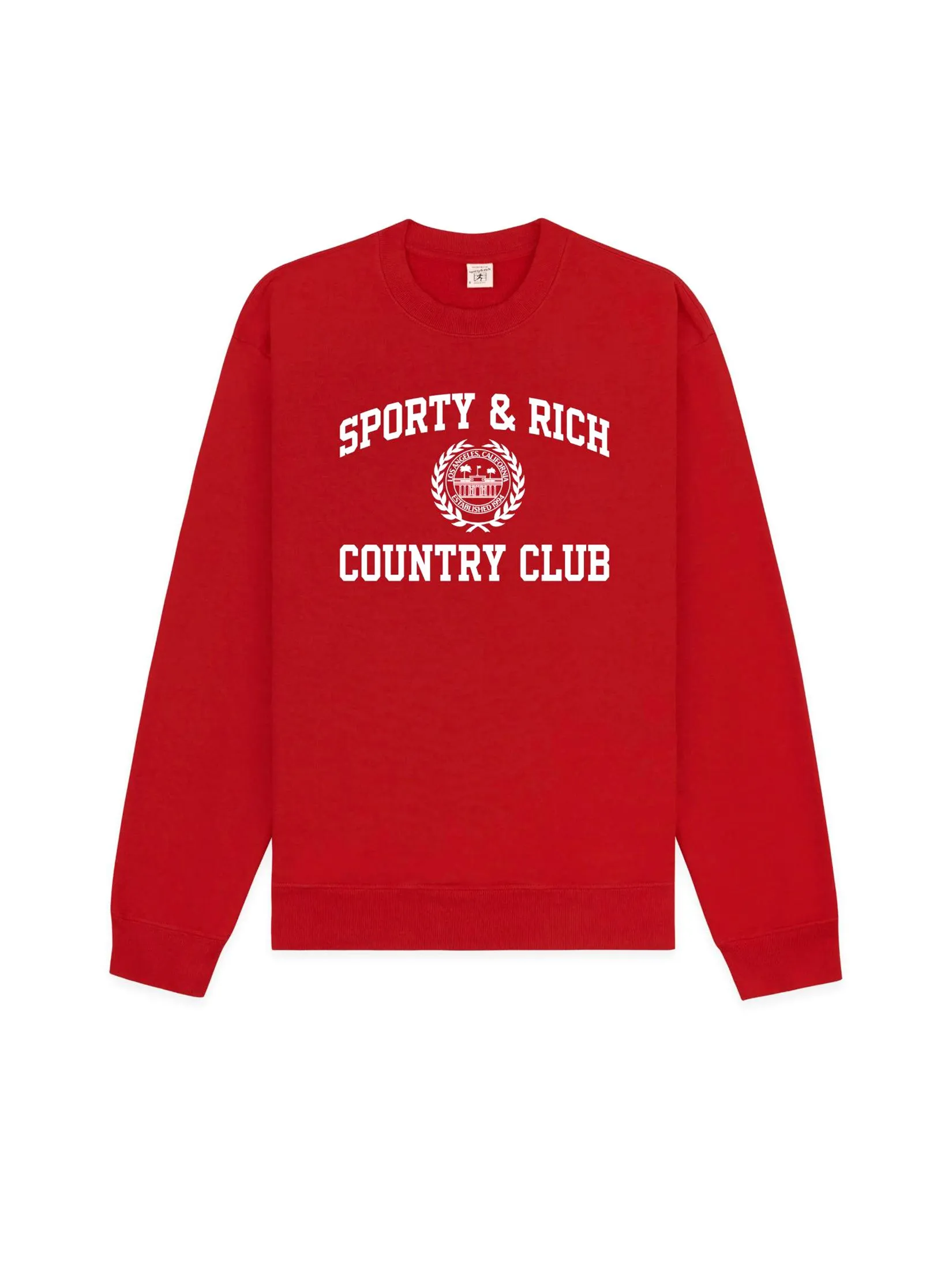 SPORTY & RICH Unisex Crewneck Varsity Crest - Ruby/White Size - L