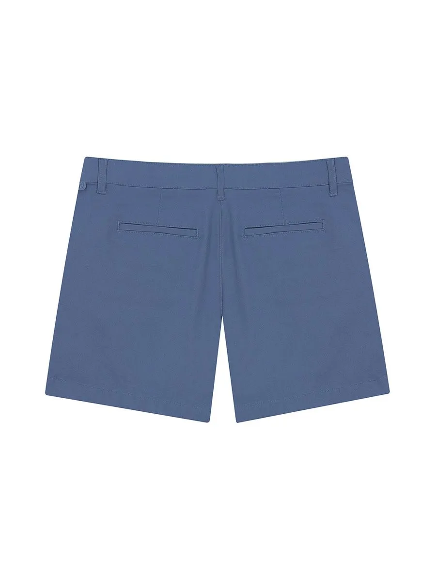 GIORDANO Women's Twill Mid-Rise Slim Fit Pocket Shorts (180 Elastic Waistband) Coastal Blue