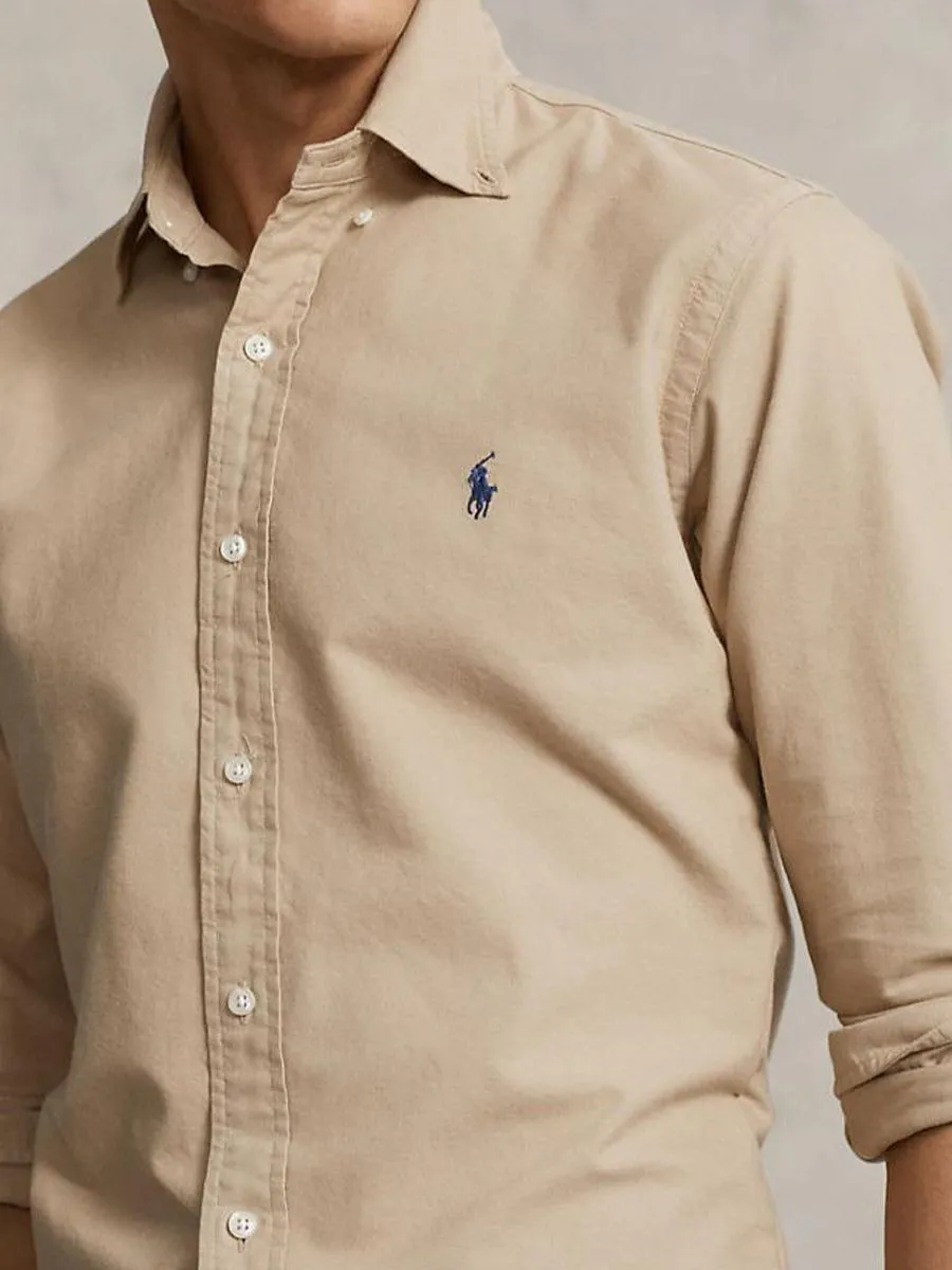 POLO RALPH LAUREN Men Shirt-Custom Fit Garment-Dyed Oxford Shirt-Medium Beige-260