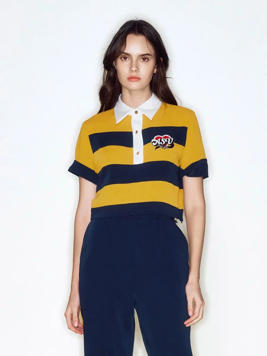 ASV (RS24) Asv Stripe Cropped Women Polo Top Yellow