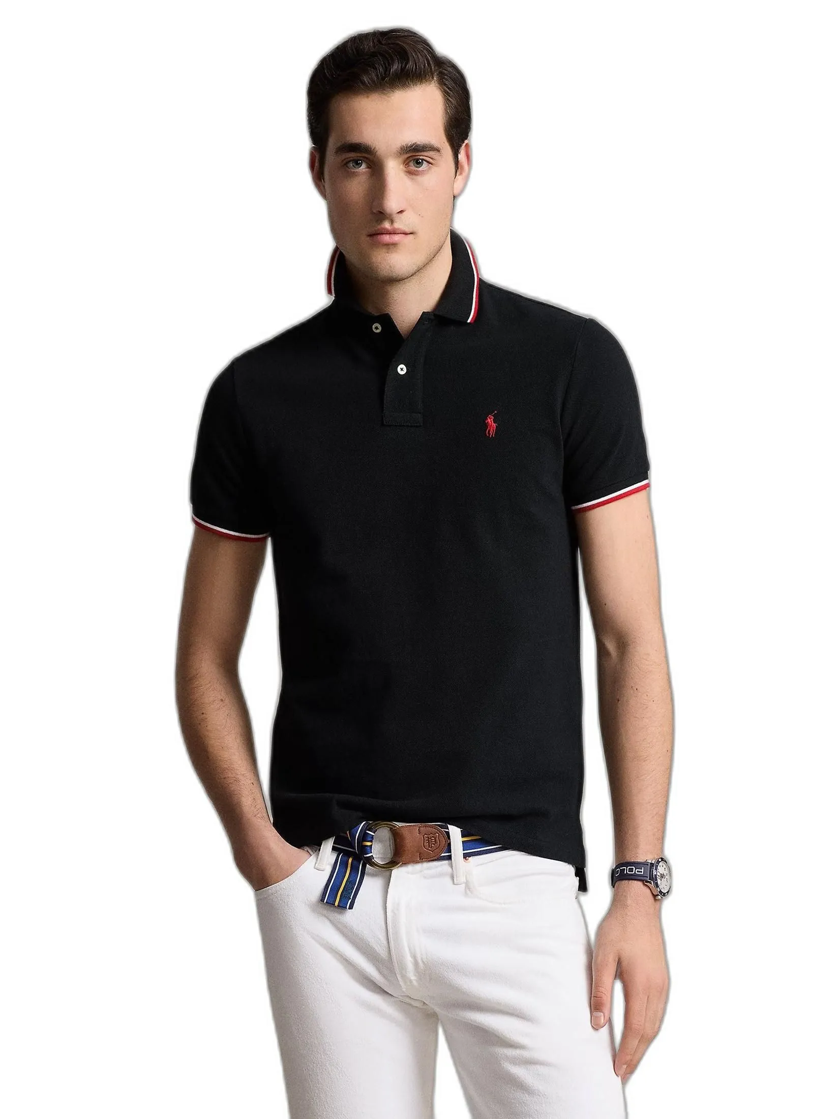 POLO RALPH LAUREN Men Polo-Custom Slim Fit Mesh Polo Shirt MNPOKNI1N821359-Black