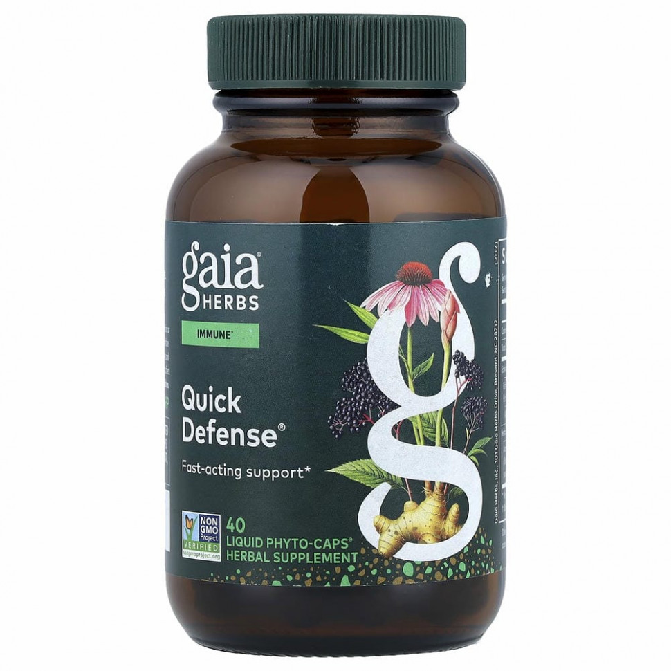 Gaia Herbs, Quick Defense, 40 веганских капсул Liquid Phyto-Caps