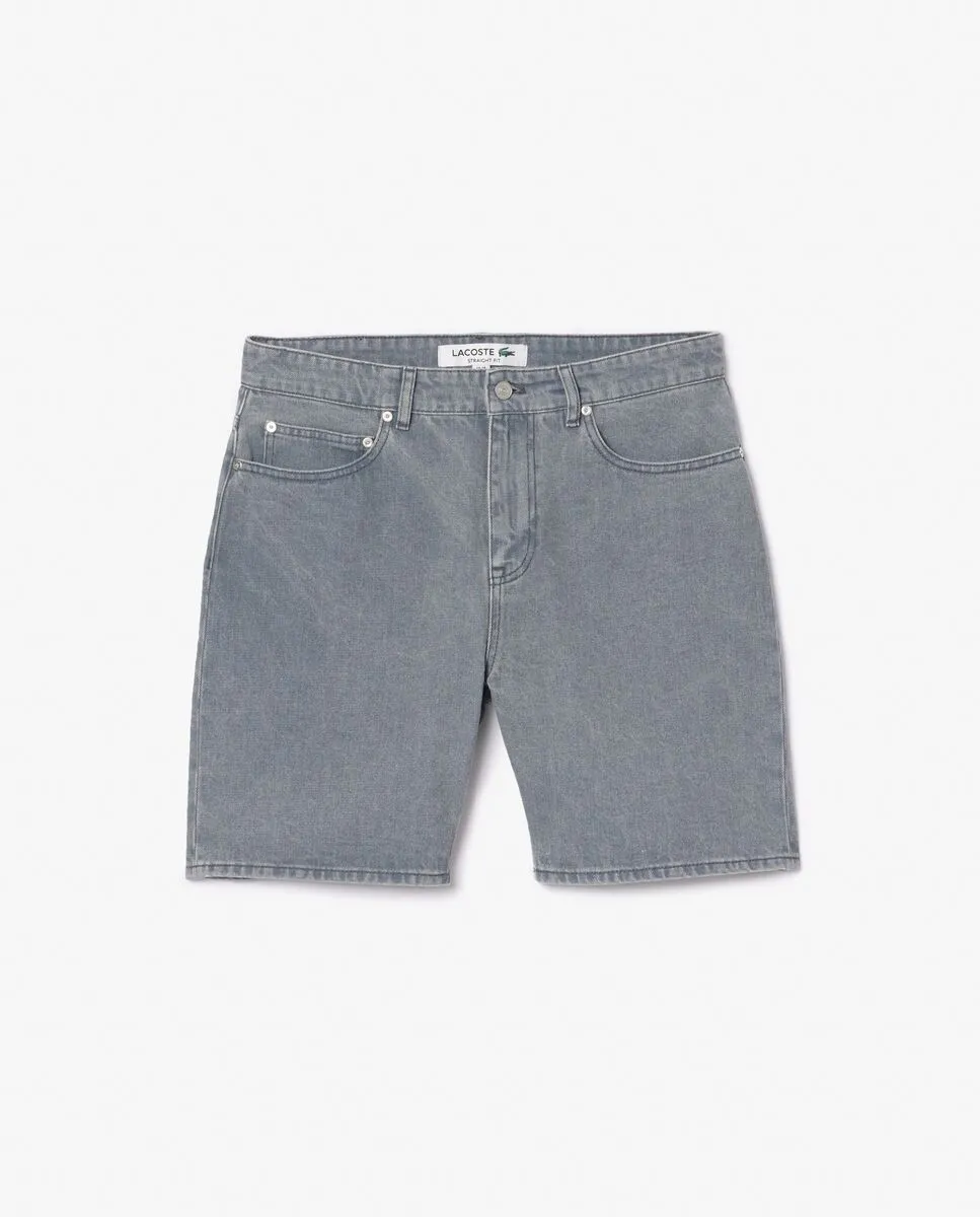 LACOSTE Washed Effect Dyed Denim Bermuda Shorts Blue