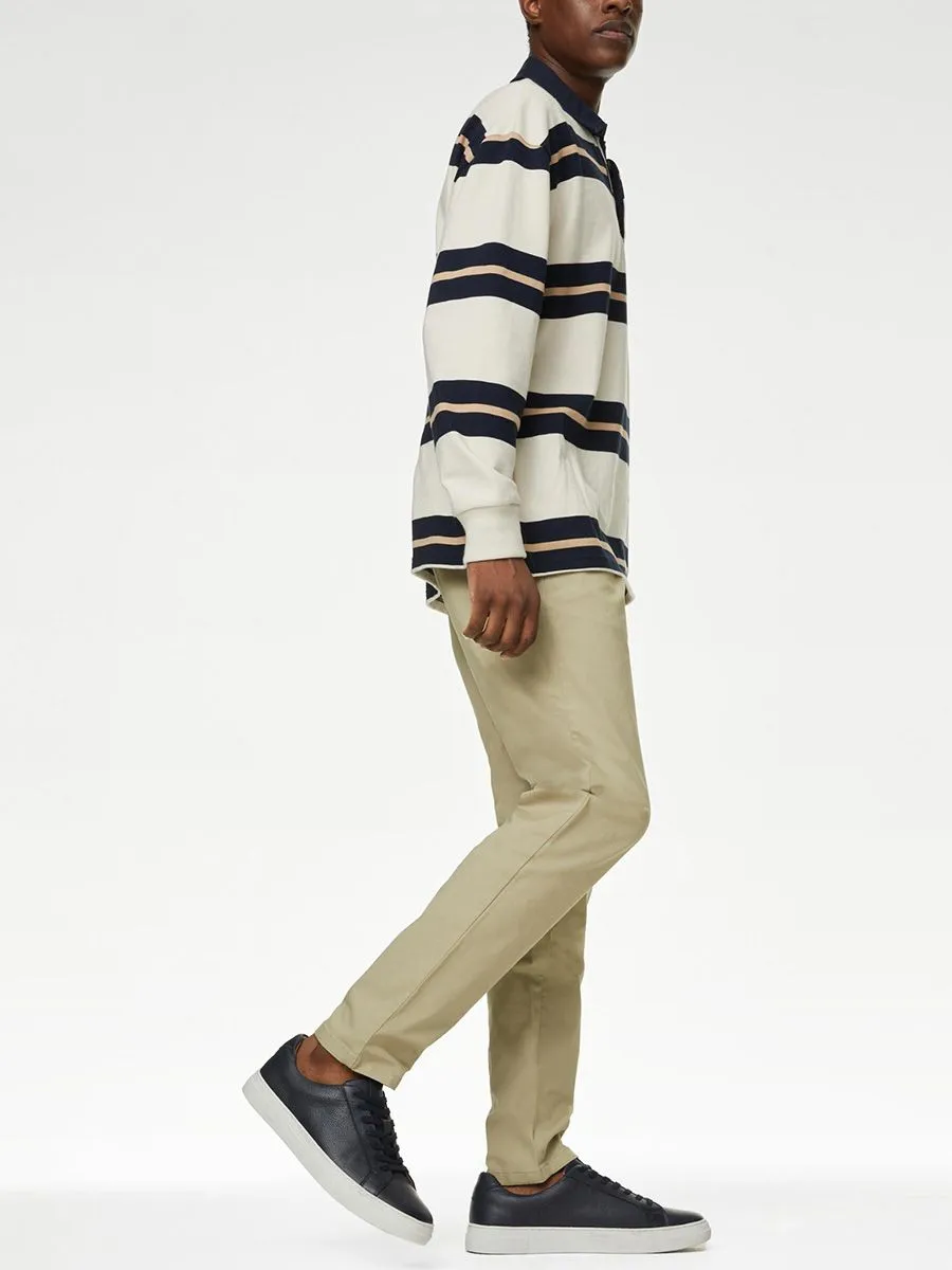MARKS & SPENCER Men Chinos Pants Tapered Fit Stretch Sandstone