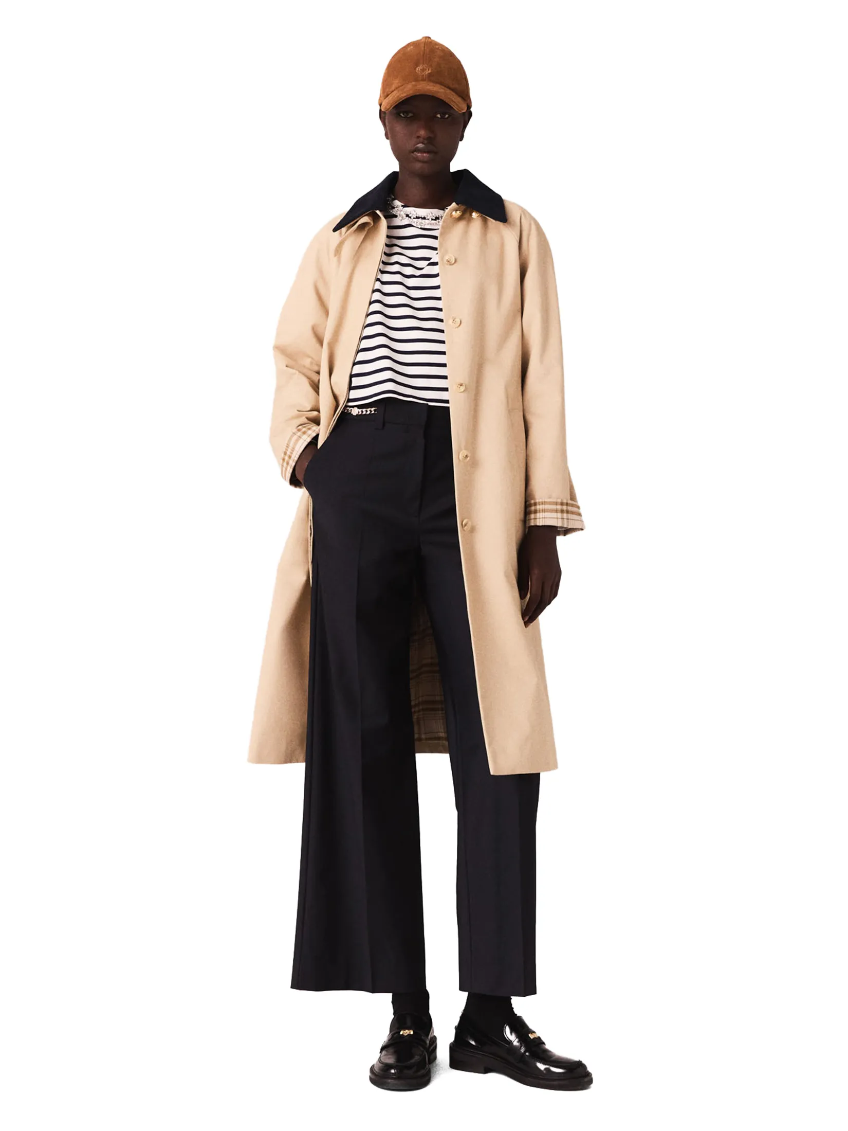 MAJE Women Trench Coat Contrast Sleeve And Collar