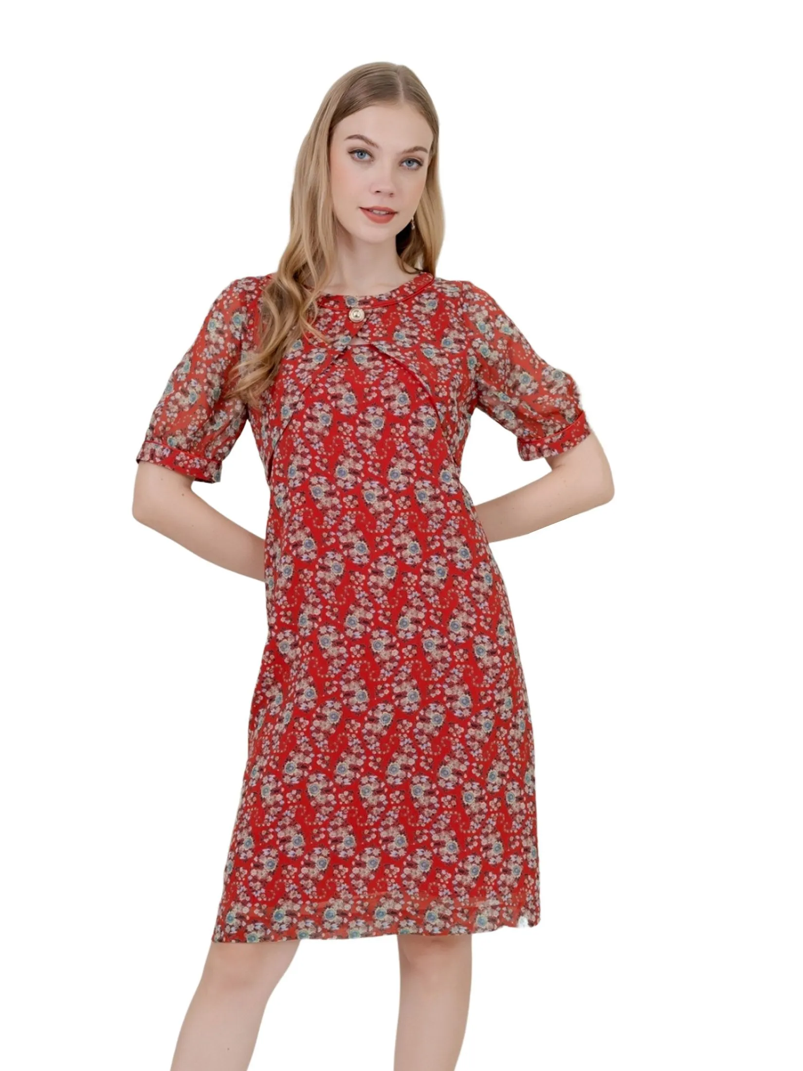 VERONIQA Women Dress Chiffon Angora Red Size - L