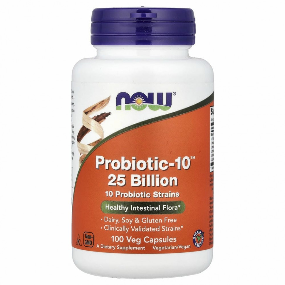 NOW Foods, Probiotic-10, 25 млрд, 100 вегетарианских капсул