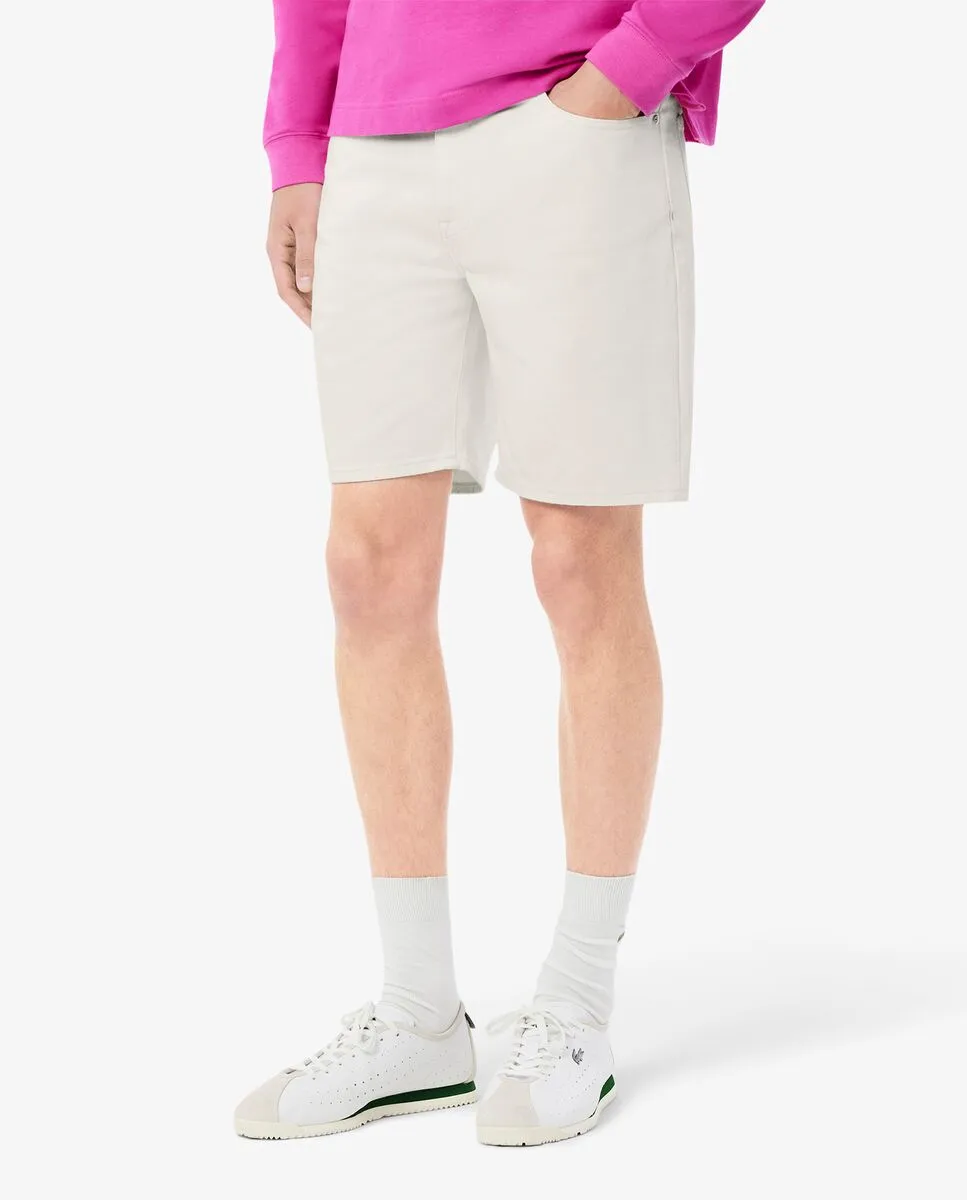 LACOSTE Straight Fit Denim Bermuda Shorts White