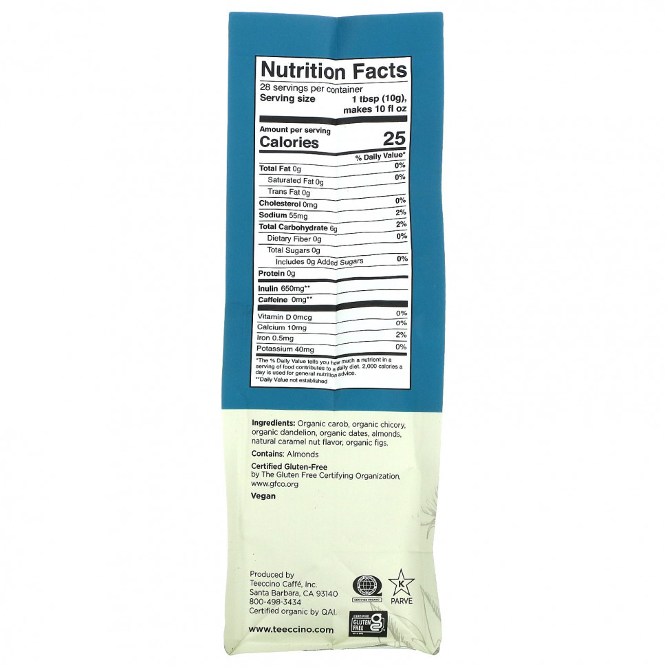 Teeccino, травяной кофе из цикория, средней прожарки, с одуванчиком, с карамельно-ореховым вкусом, без кофеина, 284 г (10 унций)