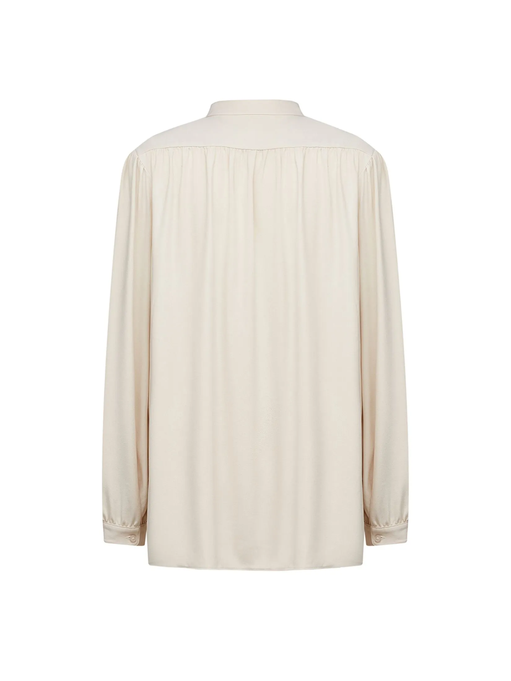 G2000 Women Clothing Crepe Volume Stand Collar Long Sleeve Blouse Loose Fit - Beige