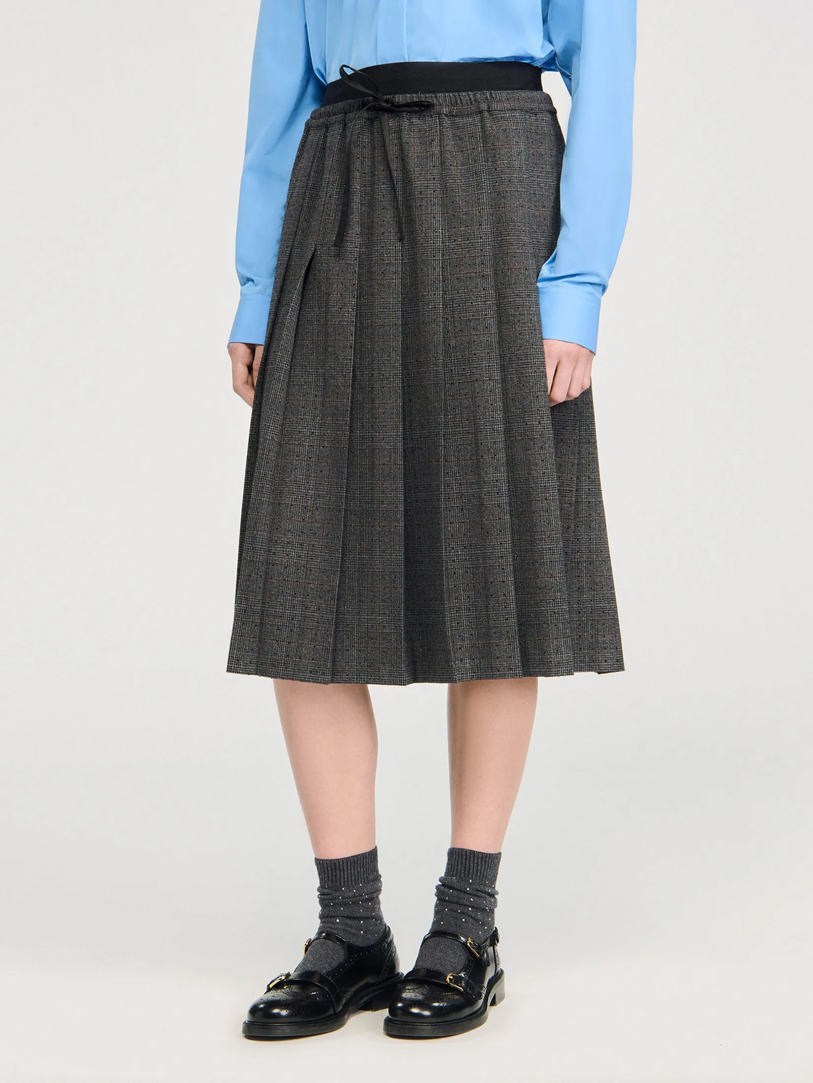 SANDRO Long Pleated Rhinestone Skirt