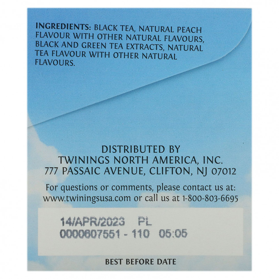 Twinings, холодный чай со льдом, несладкий черный чай, со вкусом персика, 20 чайных пакетиков на одну порцию, 40 г (1,41 унции)