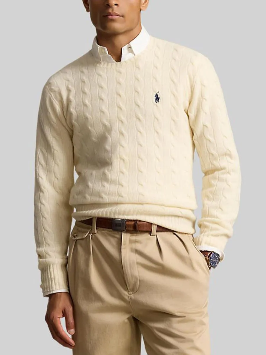 POLO RALPH LAUREN Men Sweater-Cable-Knit Wool-Cashmere Sweater-Natural-101