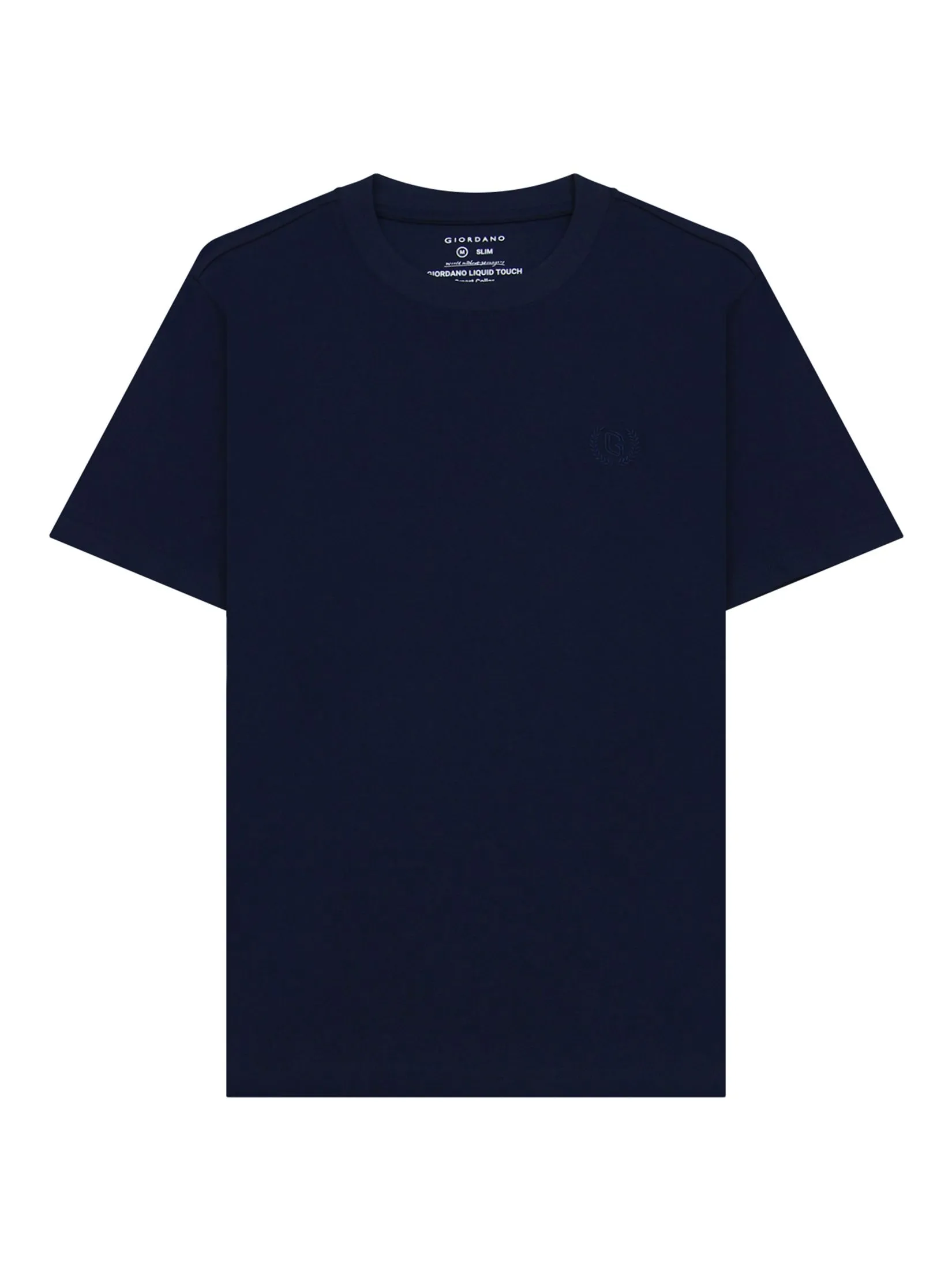 GIORDANO Men's Slim Cotton Embroidery Tee (Liquid Touch) Navy