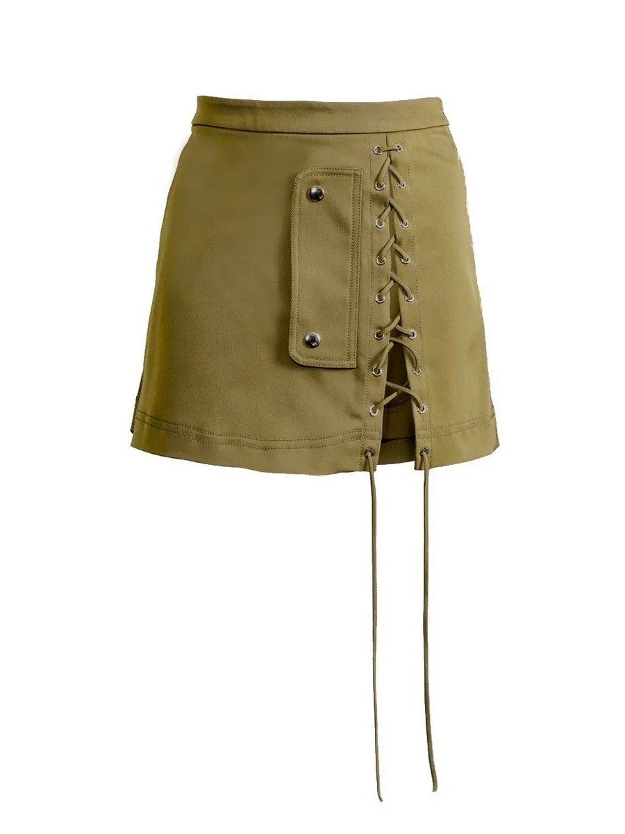 SENADA WOMEN OLIVE CRISS CROSS MINI SKIRT