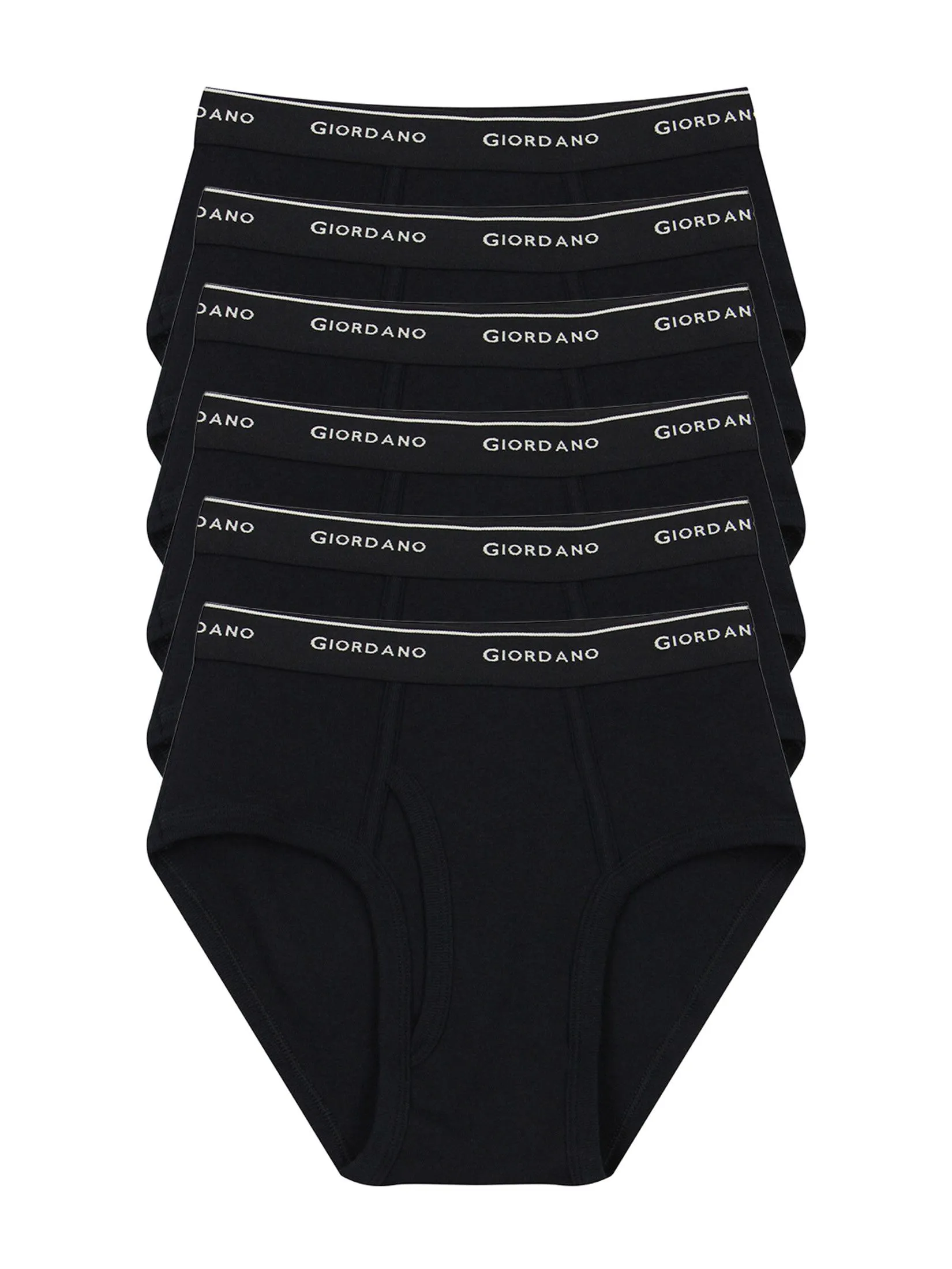 GIORDANO Men's Cotton Plain Classic Briefs (6-Pieces) Black