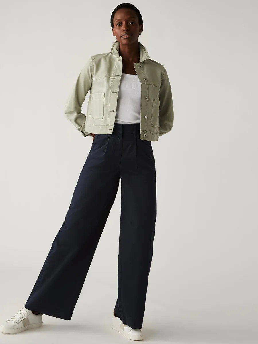MARKS & SPENCER Women Wide Leg Chinos Pure Cotton Slouchy