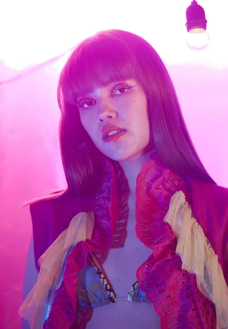 QOYA Pink MONRAK LACE WAISTCOAT IN MAGENTA (PK)