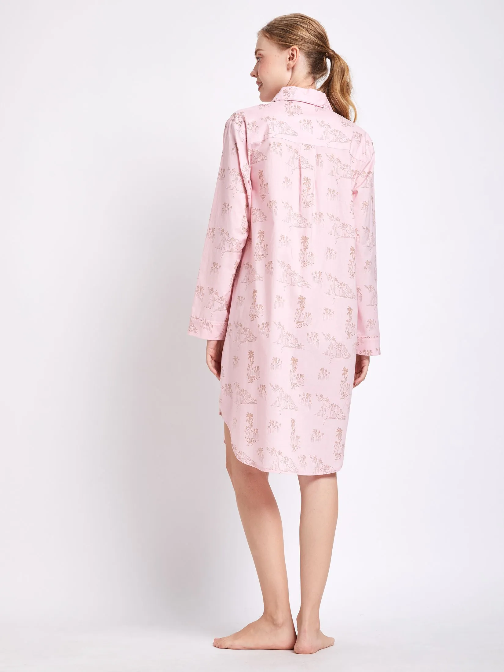 CLAUDIA'S ROMANCE Women Pyjamas Dress Long Sleeves Collar Neck Pink