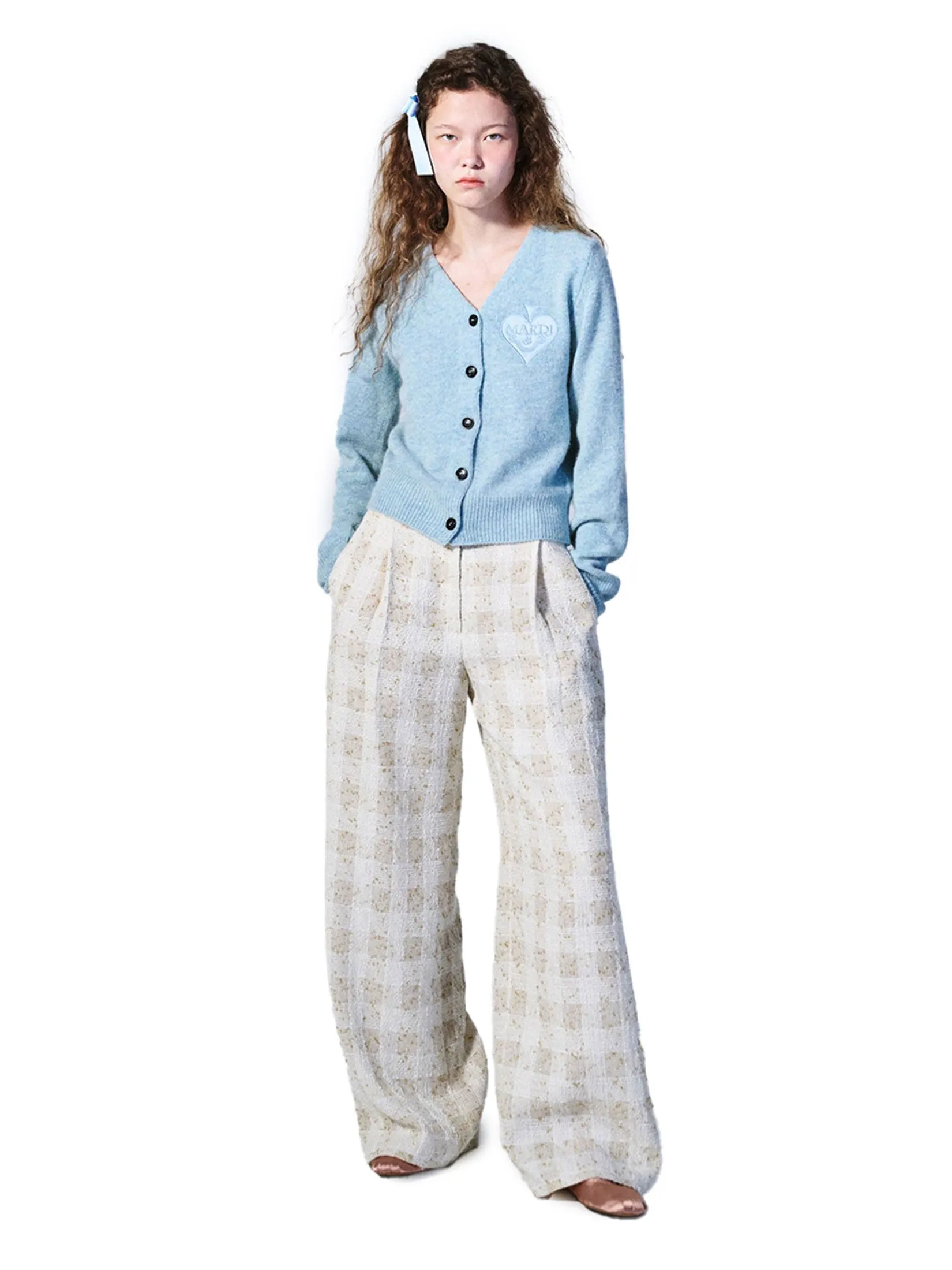 MARDI MERCREDI Raccoon Blended Cardigan V Neck Spade Mint F