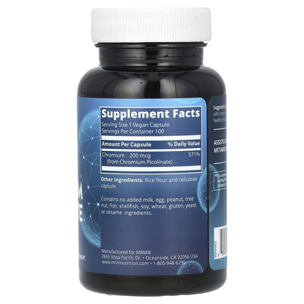MRM, Nutrition, пиколинат хрома, 200 мкг, 100 веганских капсул