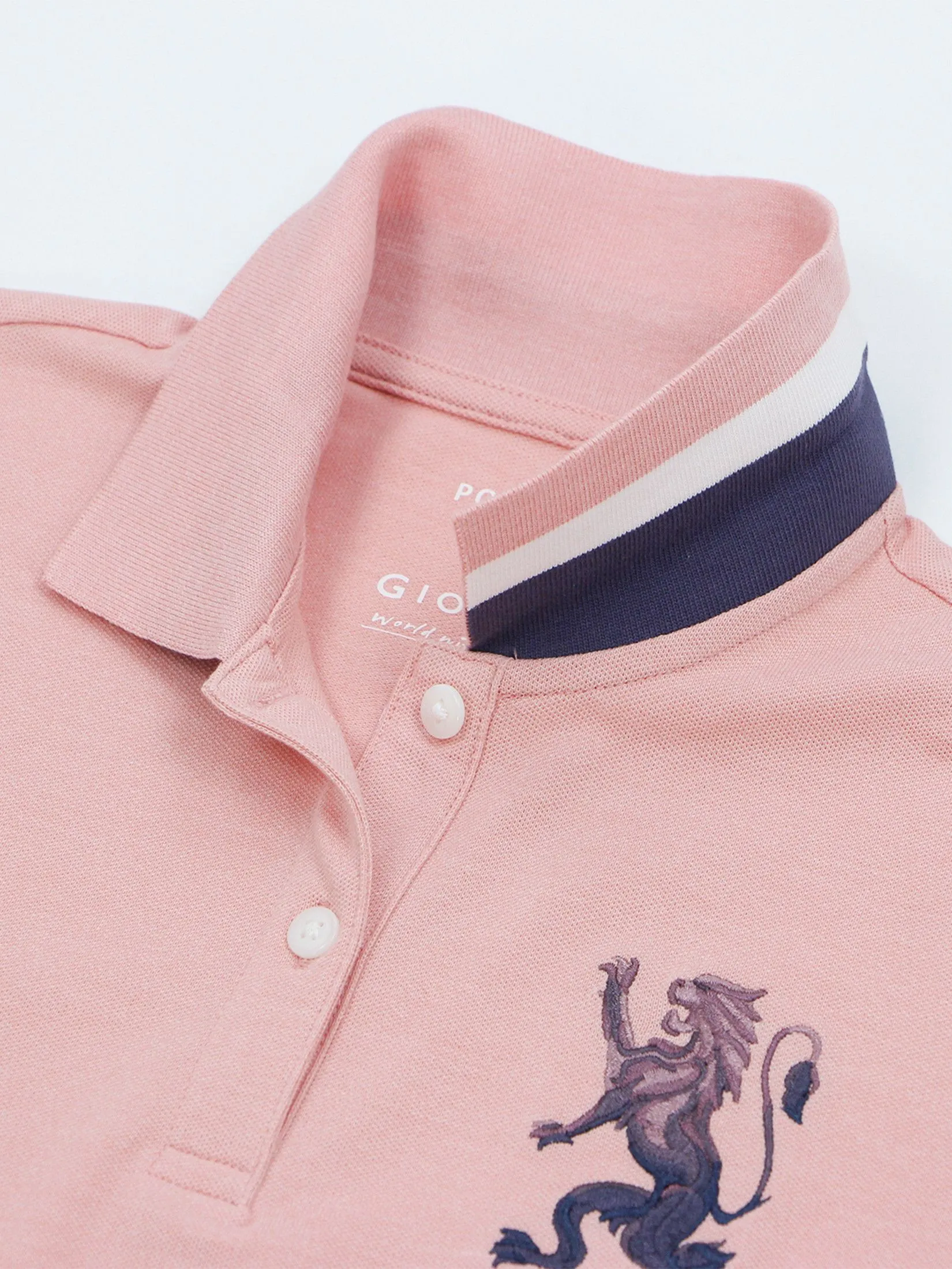 GIORDANO Women's Cotton Lycra Embroidery Polo (3D Lion) Melange Rose Tan
