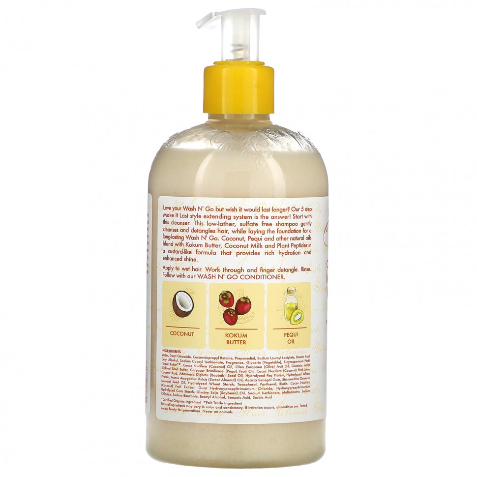 SheaMoisture, Make It Last Wash N 'Go, шампунь, кокосовый крем, с маслом кокум и маслом пекуи, 384 мл (13 жидк. Унций)