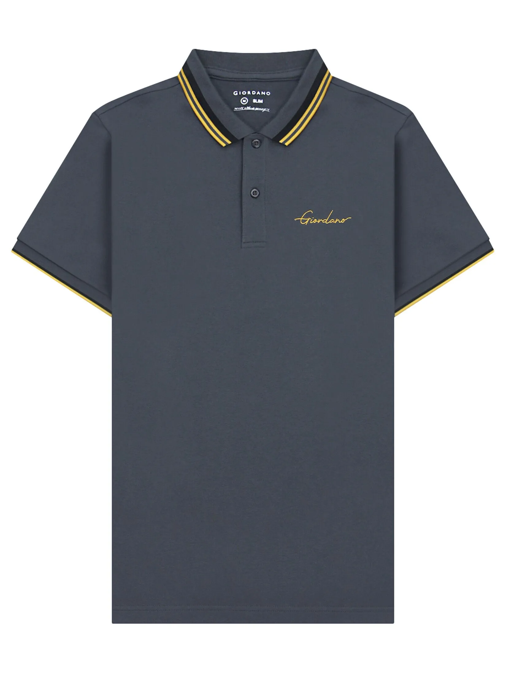 GIORDANO Men's Signature Pique Embroidery Solid Polo Atom grey